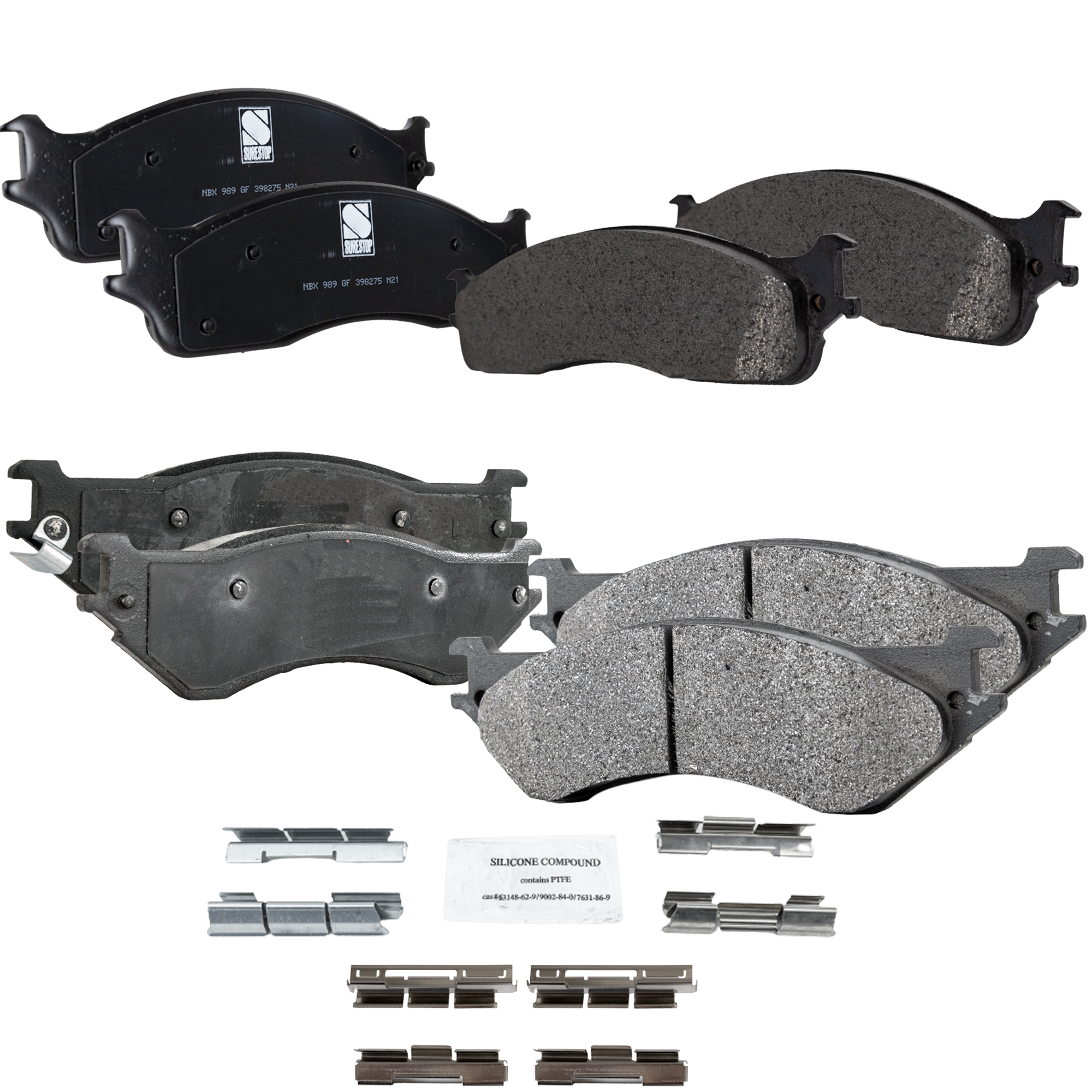 AM RAM 2500 RAM 3500-03-08 FRONT AND REAR BRAKE PAD SET 4 Wheel Set SKU SET STPSSCP965-4 OEM 5018563AA F75Z2001AA F75Z2001B