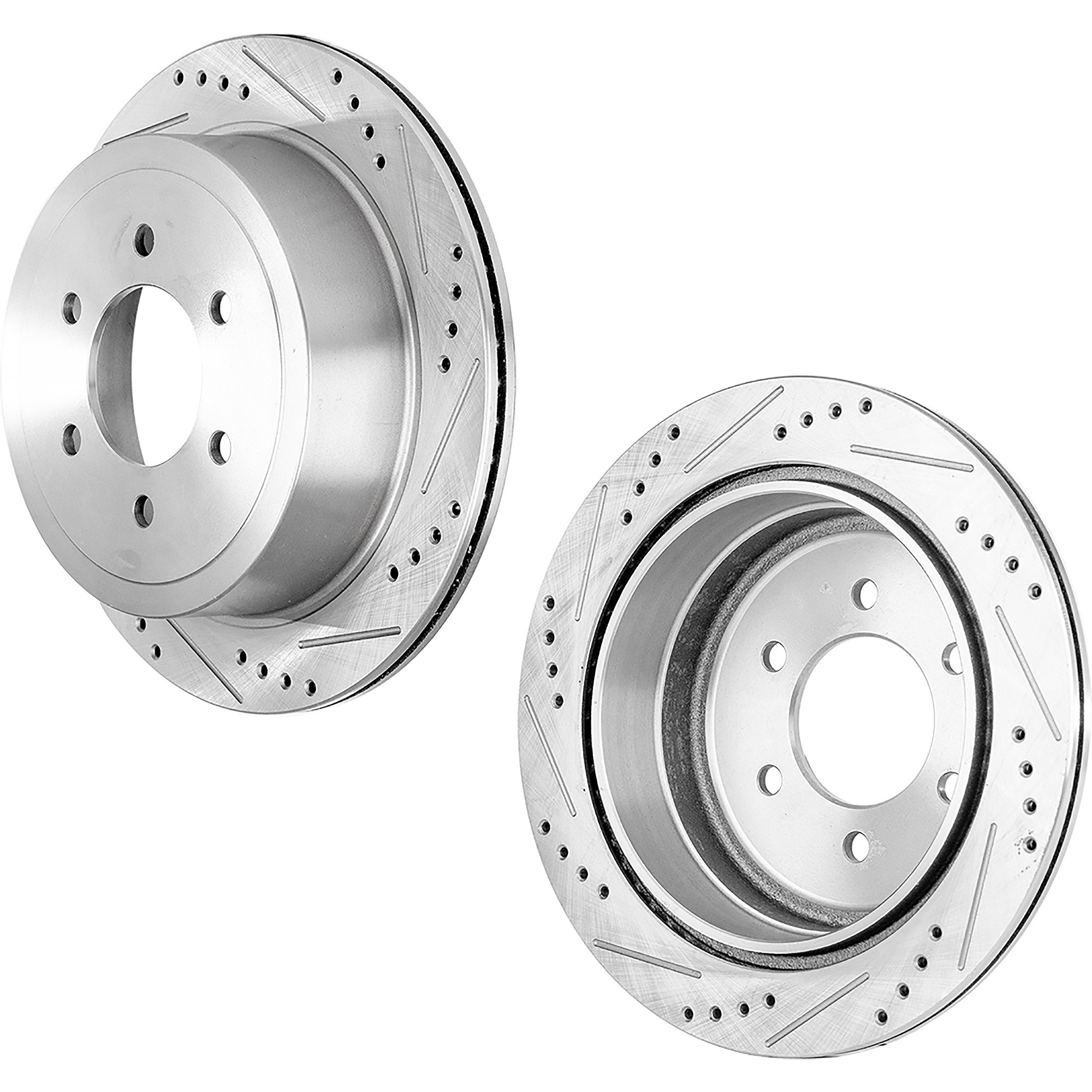 AM 4RUNNER GX470-03-09 FRONT BRAKE DISC RH AND LH Cross drilled and Slotted Vented 6 Lugs SKU SET STPT27110001DRS2 OEM 31326-145457-479505-980160-488