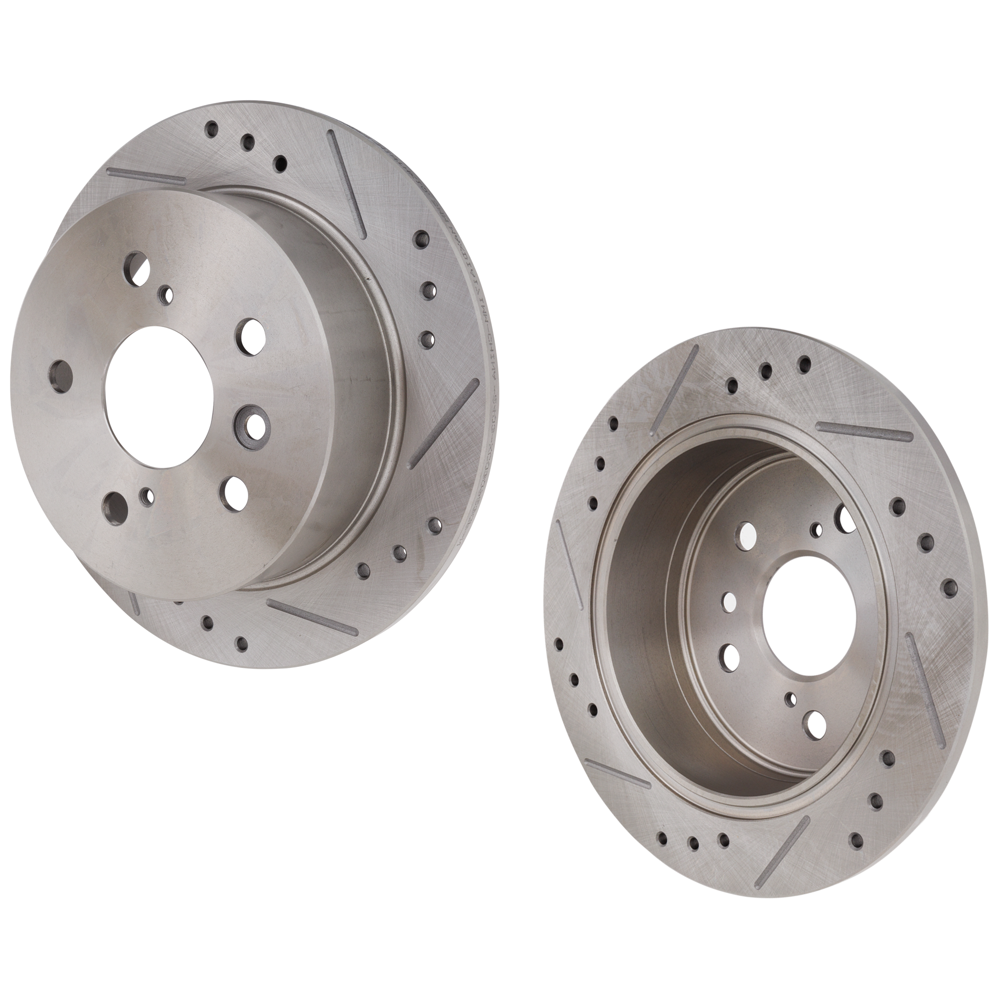AM ES300-02-03 CAMRY 02-06 REAR BRAKE DISC RH AND LH Cross drilled and Slotted SKU SET STPT27110009DRS2 OEM 31322-145411-0832934-980076-48