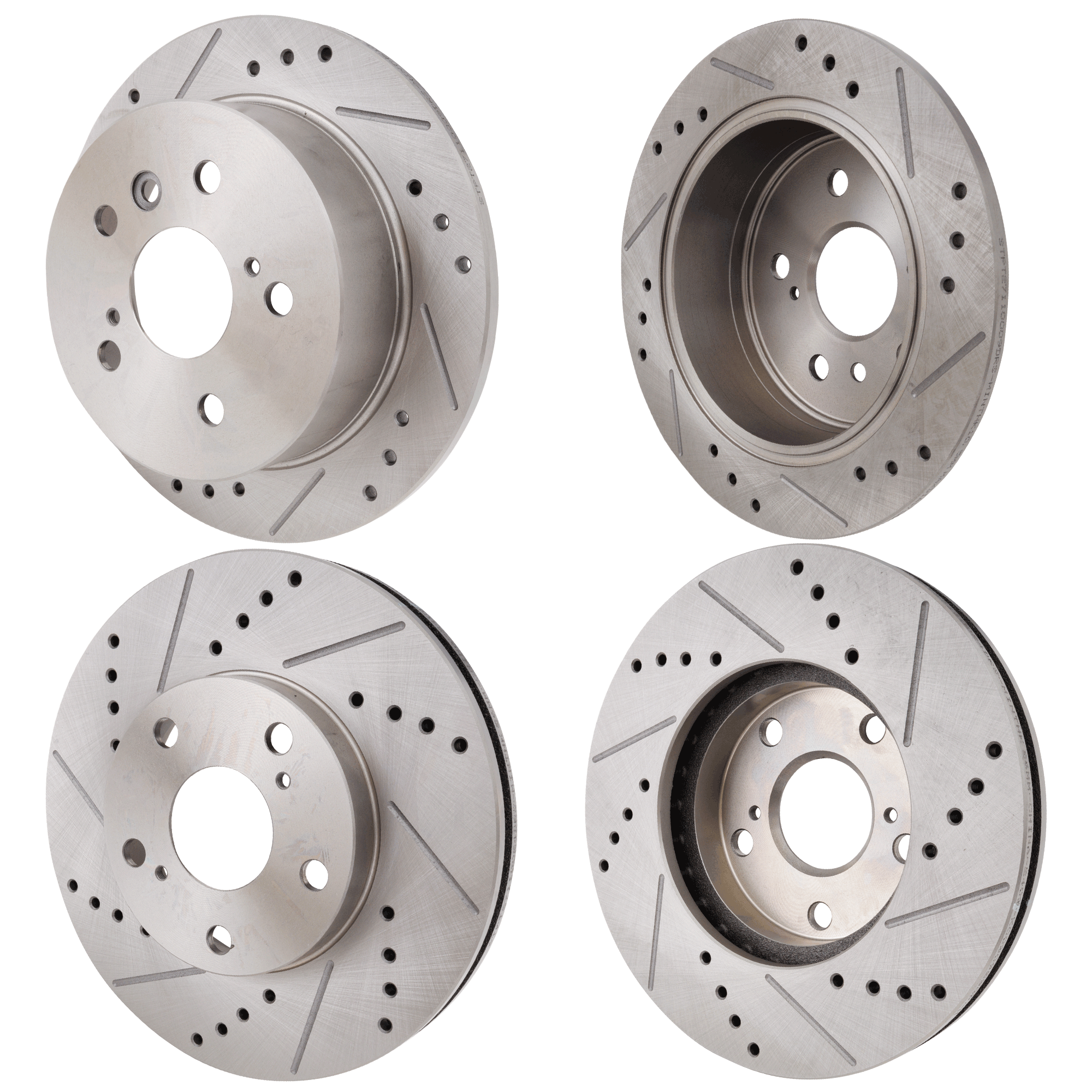 AM CAMRY 02-06 FRONT AND REAR BRAKE DISC RH AND LH 4 Wheel Set Cross drilled and Slotted SKU SET STPT27110024DRS4 OEM 31322-145411-0832934-980076-48