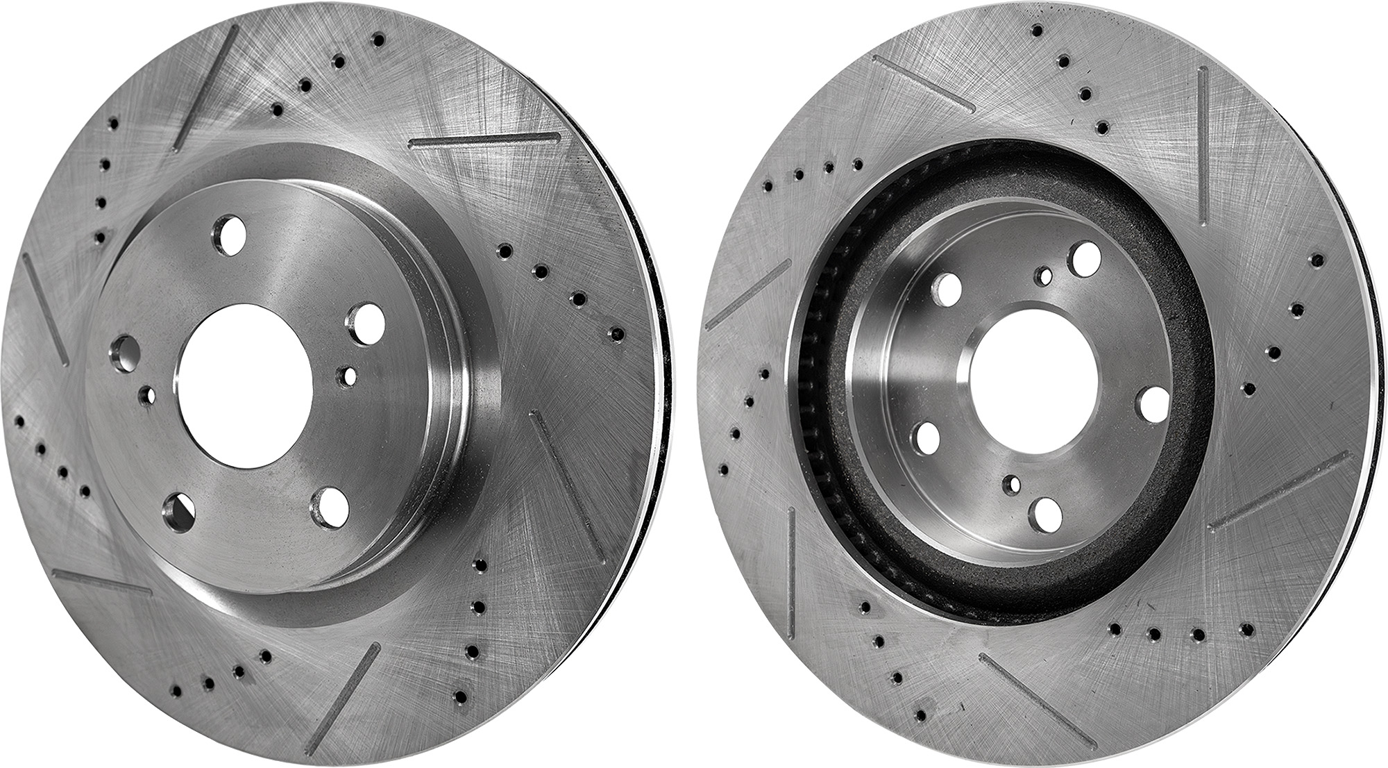 AM CAMRY 07-17 MATRIX 09-13 RAV4-06-18 FRONT BRAKE DISC RH AND LH Cross drilled and Slotted Vented 5 Lugs SKU SET STPT27110045DRS2 OEM 31434-31551-44582-44748-145713