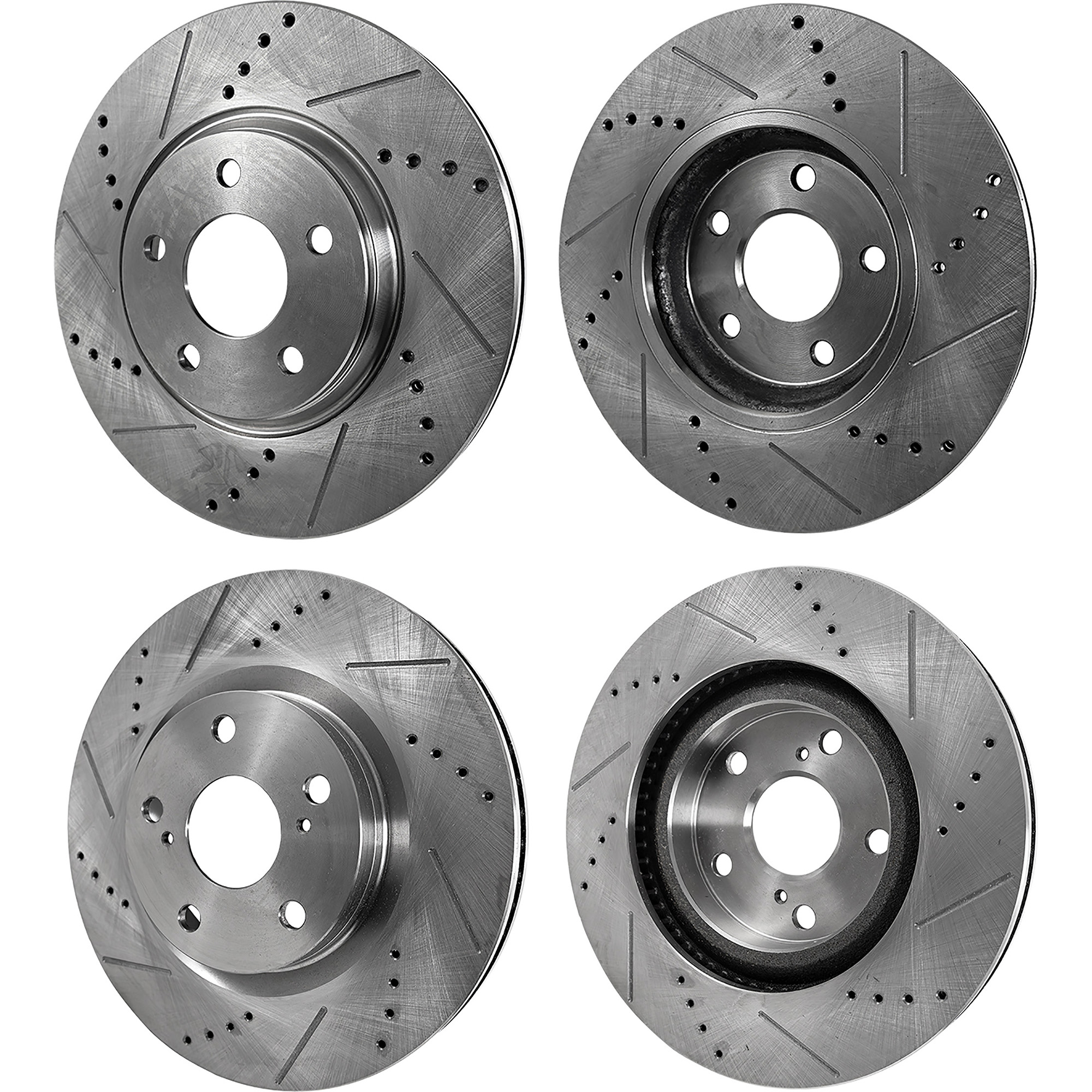 AM AVALON 08-12 CAMRY 07-11 FRONT AND REAR BRAKE DISC RH AND LH Cross drilled and Slotted Vented Front Solid Rear 5 Lugs SKU SET STPT27110045DRS4 OEM 31433-44581-60389-145712-08331