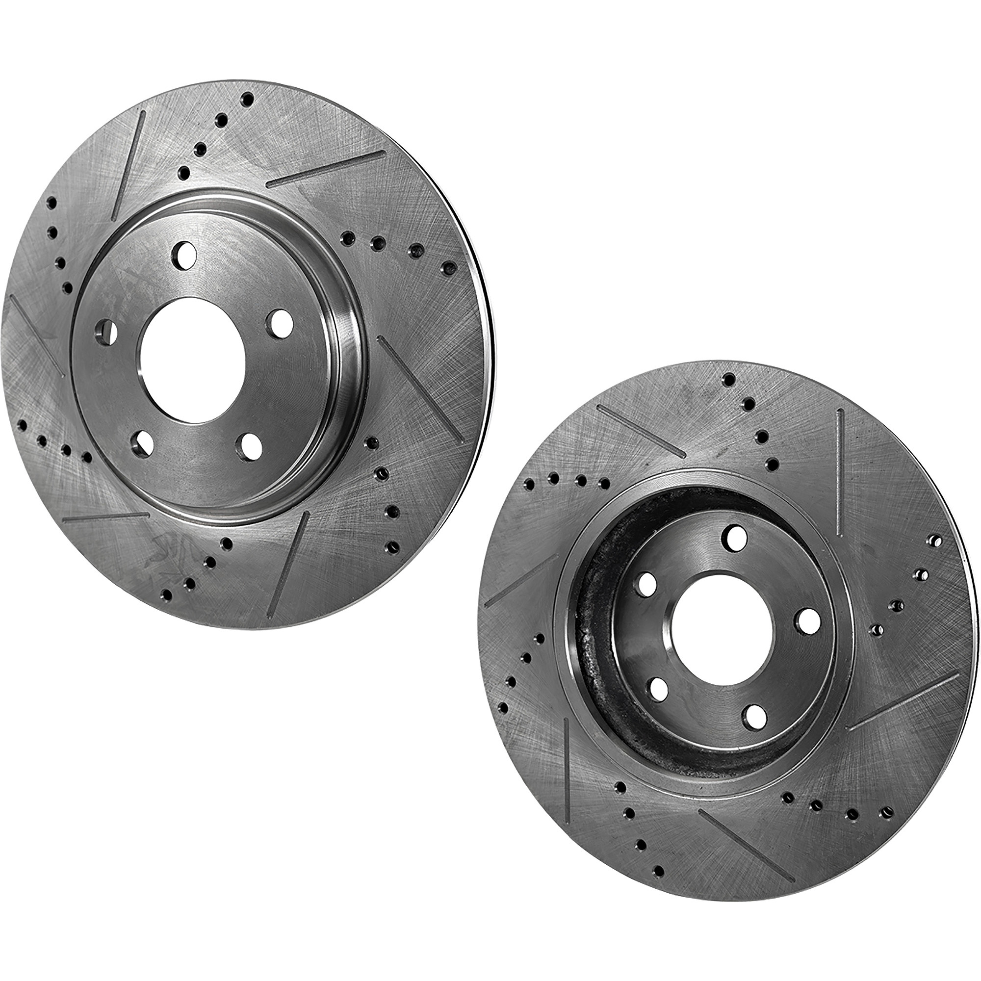 AM TACOMA 05-15 FRONT BRAKE DISC RH AND LH Cross drilled and Slotted Vented 5 Lugs SKU SET STPT27110052DRS2 OEM 31428-44586-60405-900358-60076