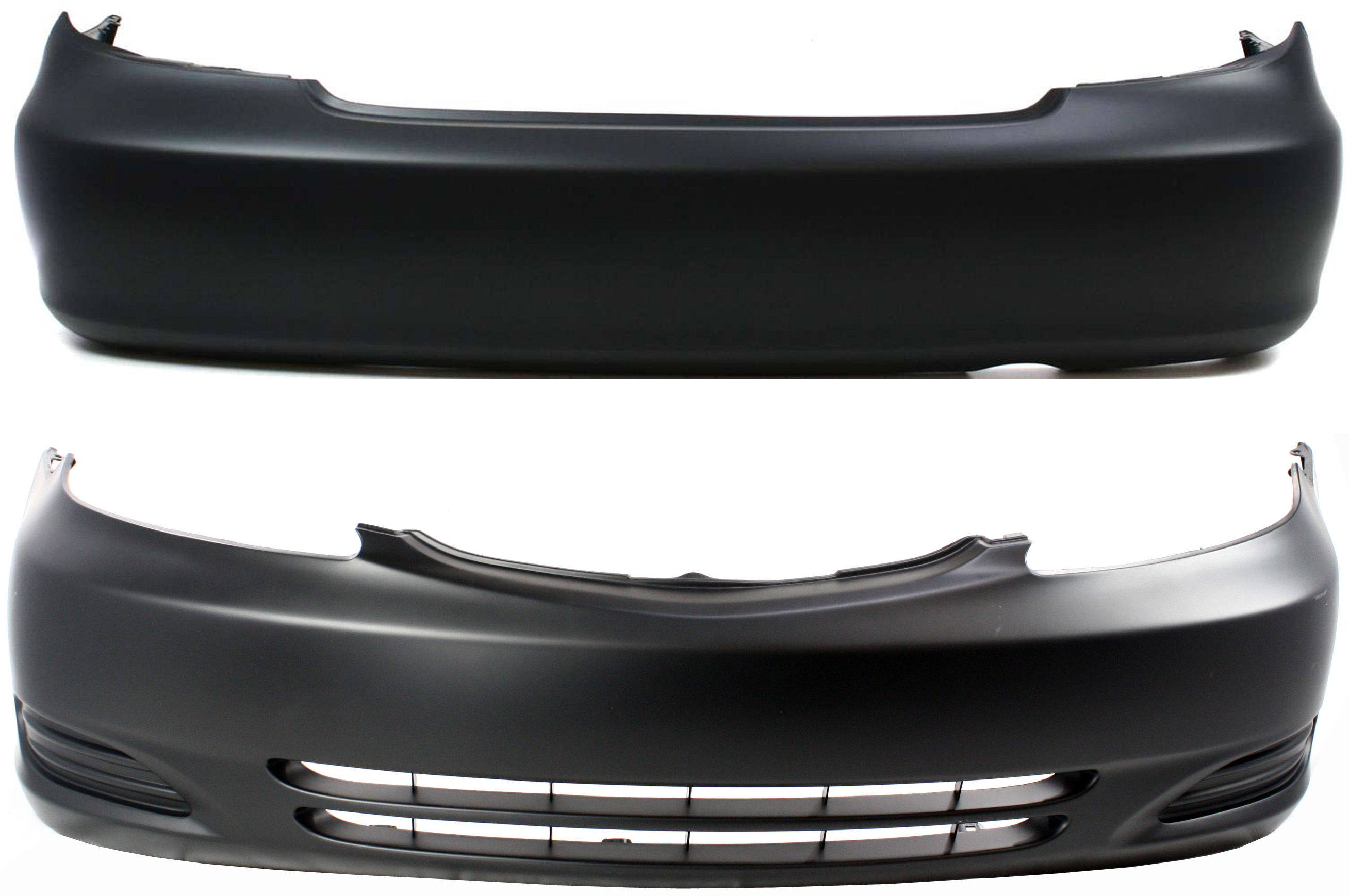 AM CAMRY 02-04 FRONT AND REAR BUMPER COVER Primed LE XLE Models USA Built Vehicle SKU SET T010310P 2 Partslink TO1000230 TO1100203 OEM 52119AA904-52159AA903