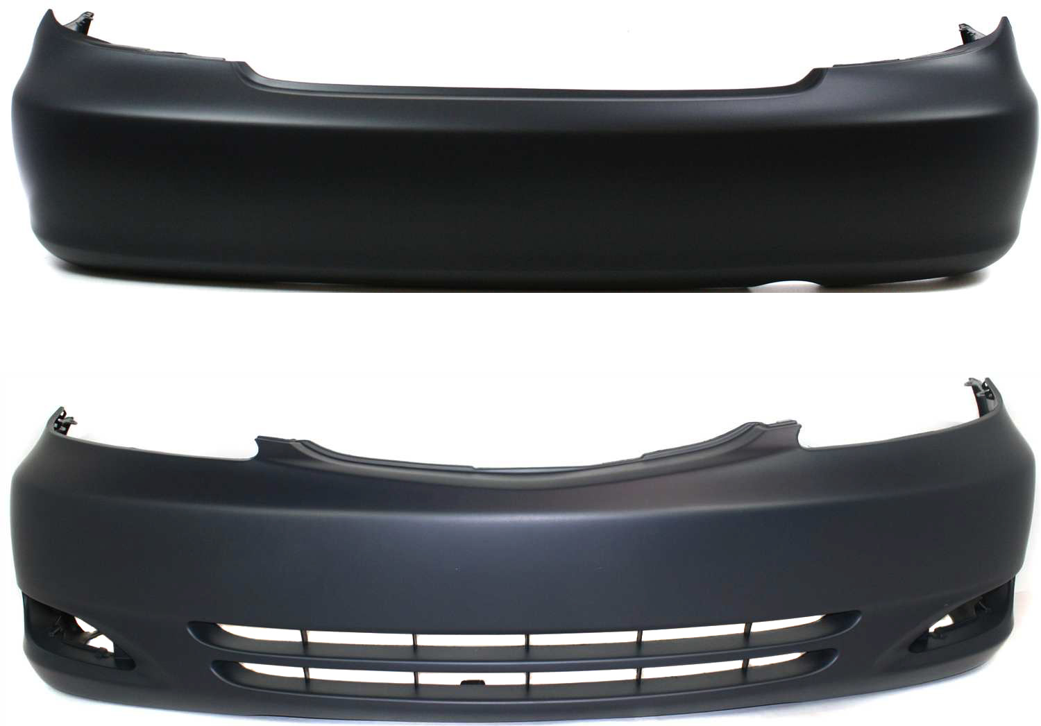 AM CAMRY 02-04 FRONT AND REAR BUMPER COVER Primed SE Model USA Built Vehicle SKU SET T010312P 2 Partslink TO1000231 TO1100203 OEM 52119AA905-52159AA903