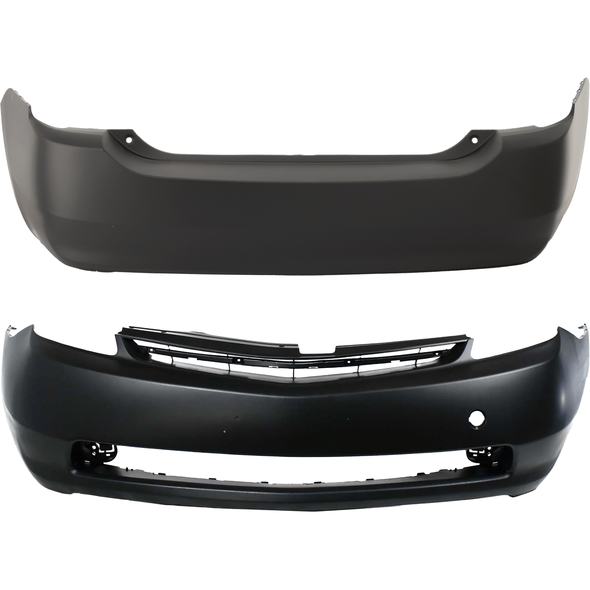 AM PRIUS 04-09 FRONT AND REAR BUMPER COVER Primed w o parking aid sensor holes CAPA SKU SET T010343PQ Partslink TO1000274C TO1100239C OEM 5211947903-5215947903