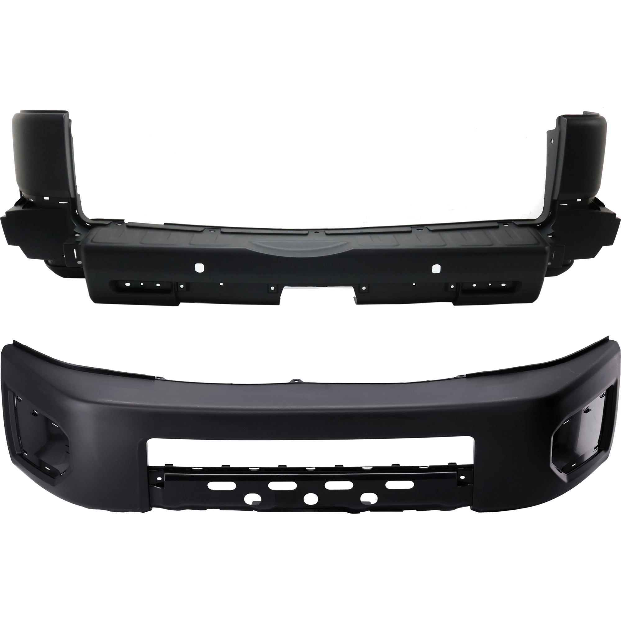 AM FJ CRUISER 07-10 FRONT AND REAR BUMPER COVER Textured w Rear Object Sensor Holes Front w o parking aid sensor holes Rear w parking aid sensor holes CAPA SKU SET T010361Q B Partslink TO1000322C TO1100250C OEM 5211935071-5215935220