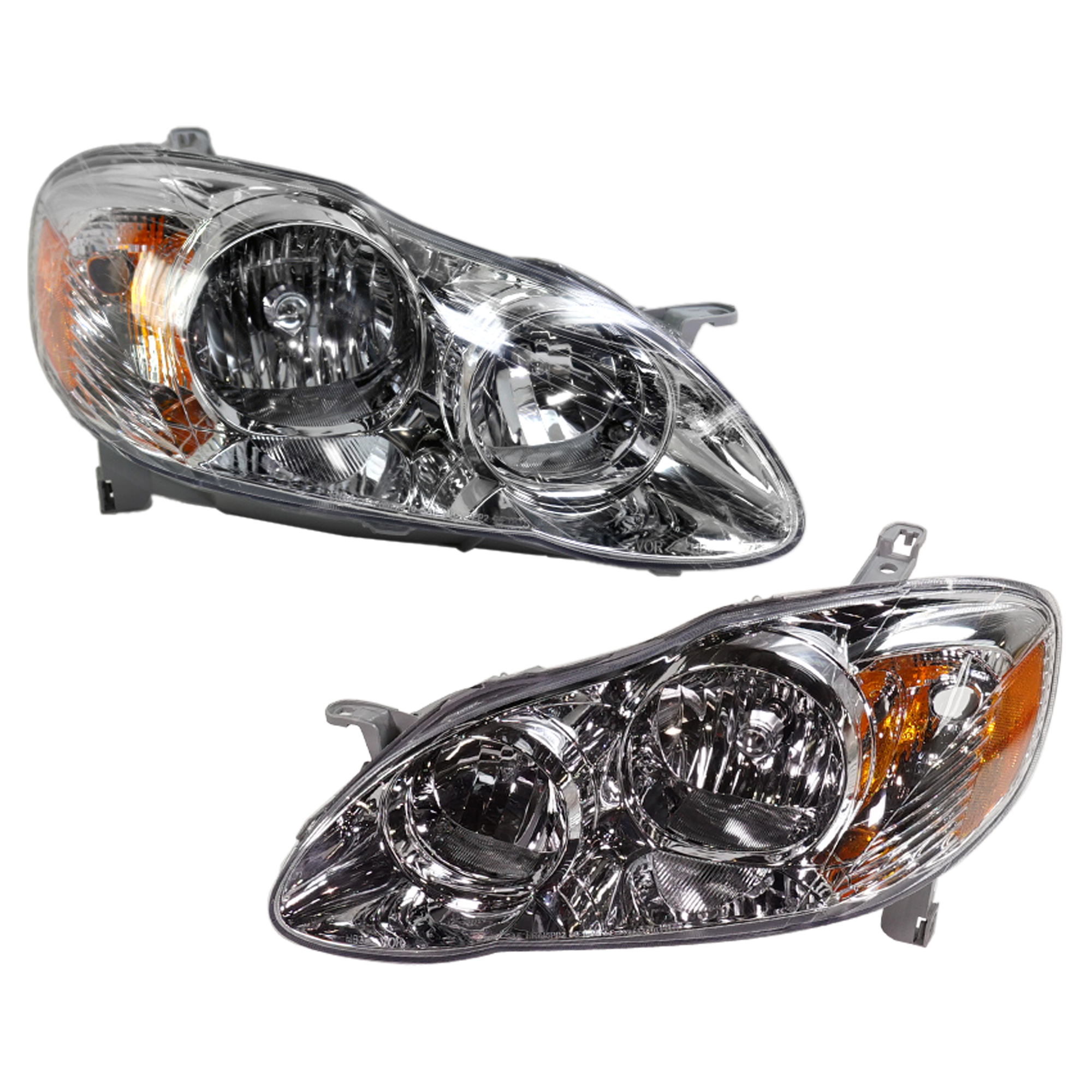 AM COROLLA 05-08 HEAD LAMP RH AND LH Assembly Halogen CE LE Models Chrome Interior USA Built Vehicle SKU SET T100127 Partslink TO2503160 TO2502160 OEM 8111002360-8115002350
