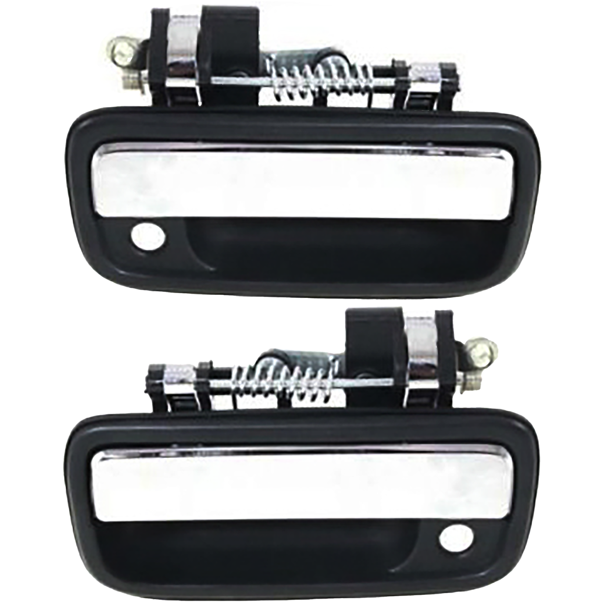 AM TACOMA 95-04 FRONT DOOR HANDLE RH and LH Outside Textured Black+Chrome Lever w Keyhole SKU SET T462137 Partslink TO1310123 TO1311123 OEM 6921035030-6922035030
