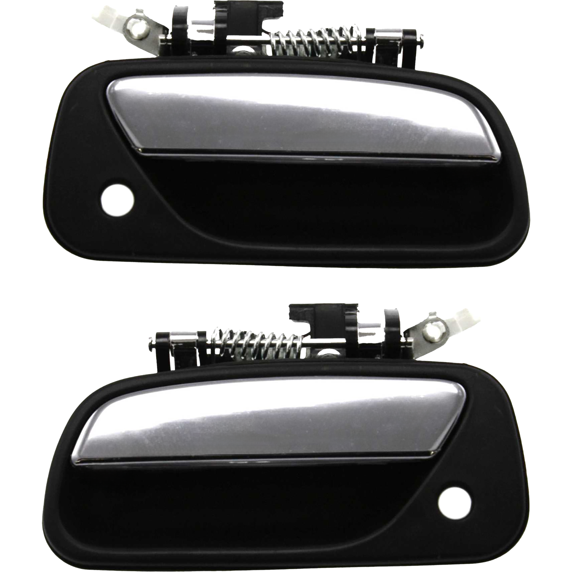 AM T100-93-98 FRONT DOOR HANDLE RH and LH Included Outside Textured Black With Keyhole And Chrome Le SKU SET T462159 Partslink TO1311135 TO1310135 OEM 6921034020-6922034020