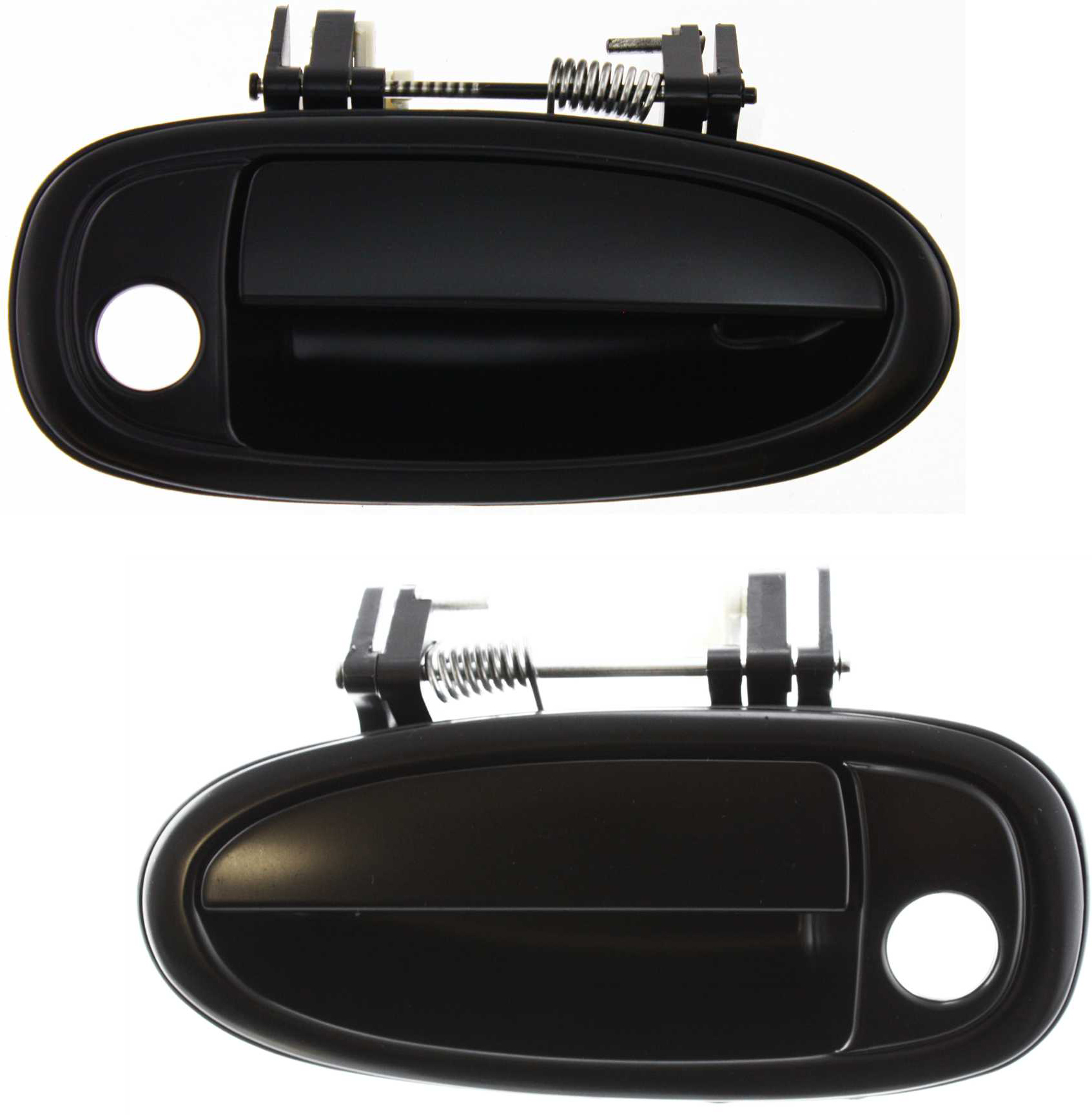 AM AVALON 95-99 FRONT EXTERIOR DOOR HANDLE RH AND LH Primed Black Plastic w Keyhole SKU SET T462179 Partslink TO1311127 TO1310127 OEM 69210AC010C0-69220AC020C0