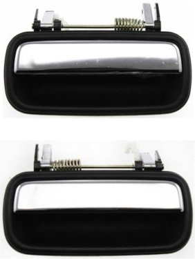 AM TACOMA 01-04 REAR DOOR HANDLE RH and LH Outside Textured Black+Chrome Lever SKU SET T491325 Partslink TO1521112 TO1520112 OEM 6923035070-6924035070