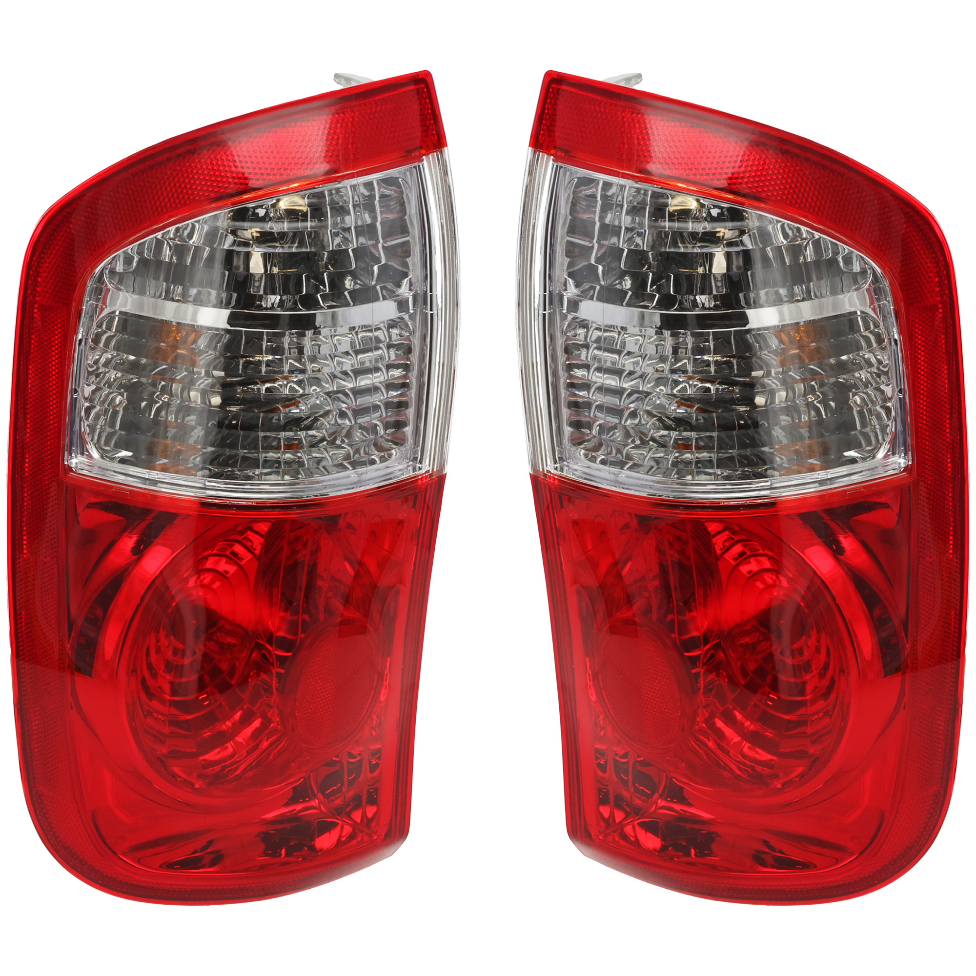 AM TUNDRA 04-06 TAIL LAMP RH AND LH Assembly Halogen w Standard Bed Double Cab Clear and Red Lens SKU SET T730125 Partslink TO2800153 TO2801153 OEM 815500C040-815600C040