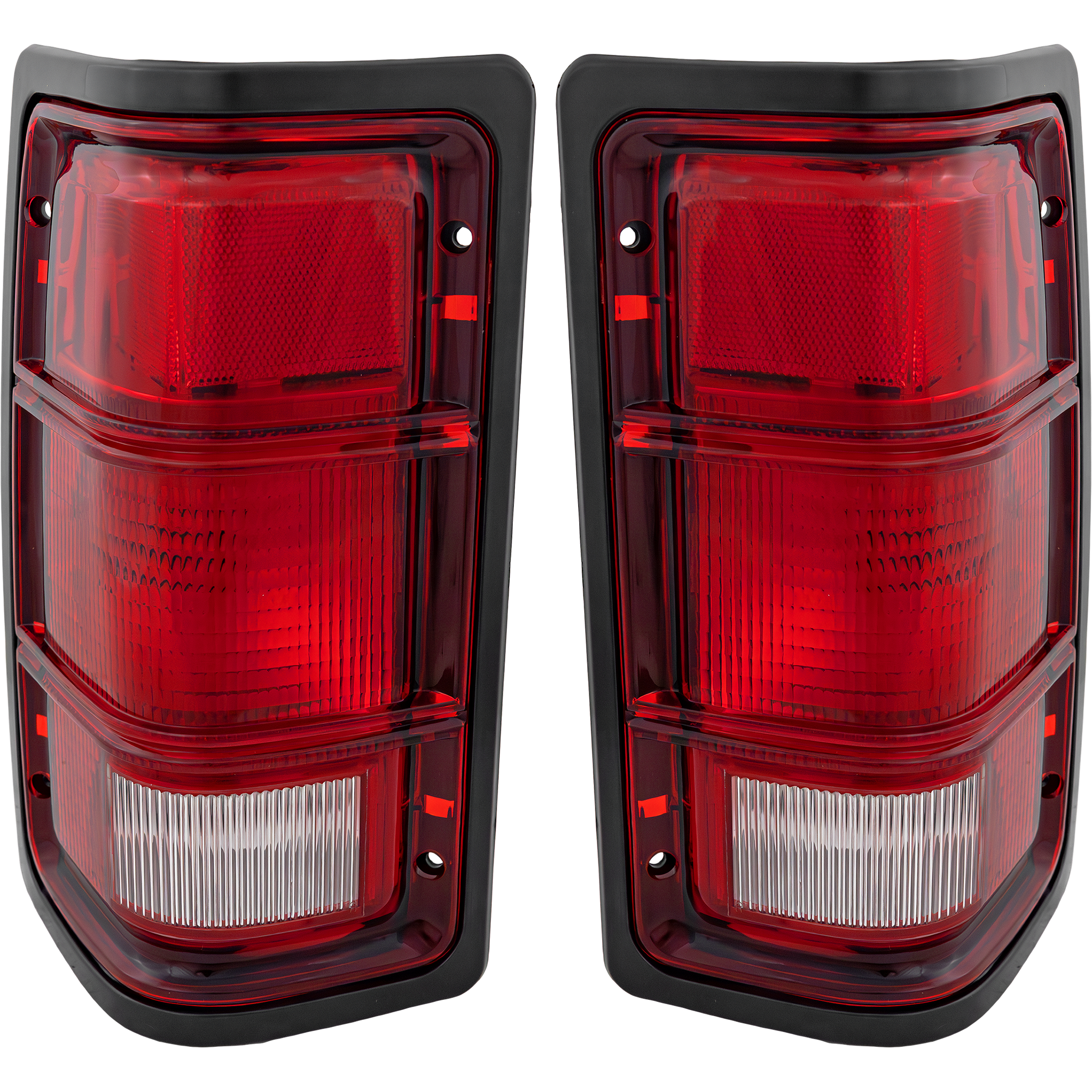 AM DAKOTA 87-96 TAIL LAMP RH AND LH Lens and Housing Halogen w Black Outer Trim w o Chrome Inner Stripes SKU SET TRI4717 Partslink CH2800111 CH2801111 OEM 55076438-55076439