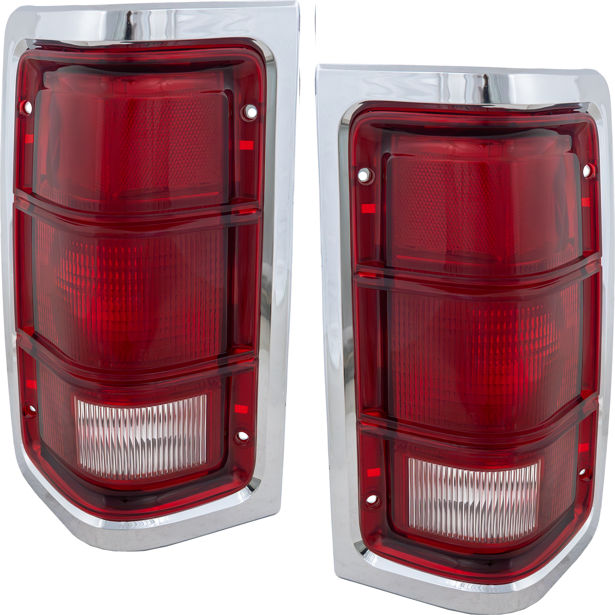 AM DODGE FULL SIZE P U 88-93 TAIL LAMP RH AND LH Lens and Housing Halogen w Chrome Trim SKU SET TRI4725 Partslink CH2808103 CH2809103 OEM 55054795-55054794
