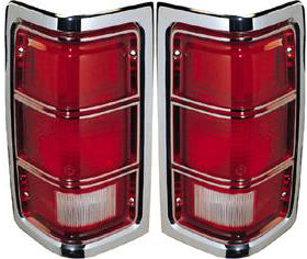 AM DODGE FULL SIZE P U 81-87 TAIL LAMP RH AND LH Lens and Housing Halogen w Chrome Trim SKU SET TRI4727 Partslink CH2808104 CH2809104 OEM 4163151-4163150