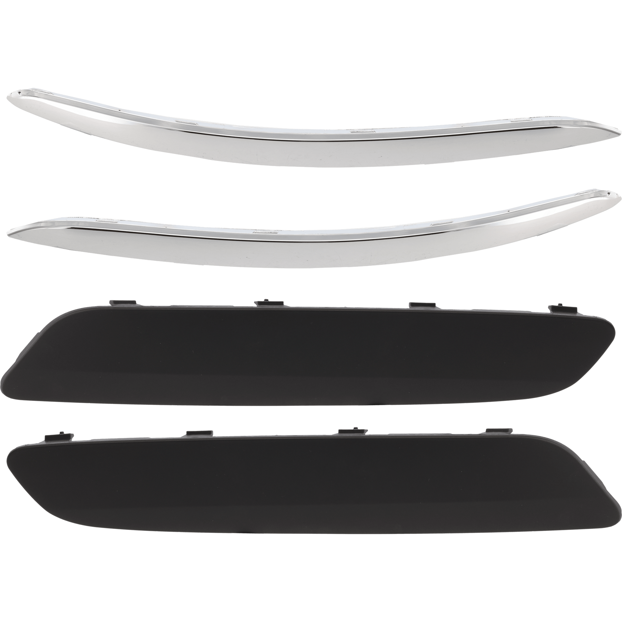 AM JETTA 05-10 FRONT BUMPER MOLDING RH AND LH Set of 4 w o Headlamp Washer Hole SKU SET V015508 Partslink VW1046105 VW1047105 VW1212100 VW1213100 OEM 1K08072432ZZ 1K08072442ZZ 1K08