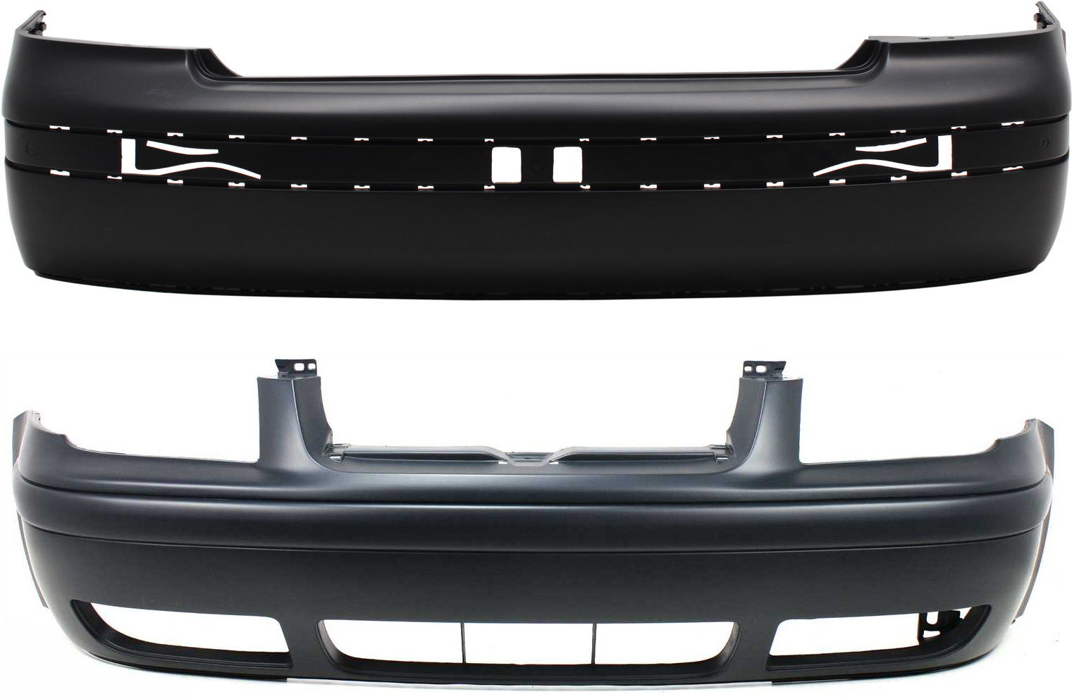 AM JETTA 99-05 FRONT AND REAR BUMPER COVER Primed Sedan SKU SET V232P 2 Partslink VW1000179 VW1100144 OEM 1J5807217JGRU PFM 1J5807417BGR