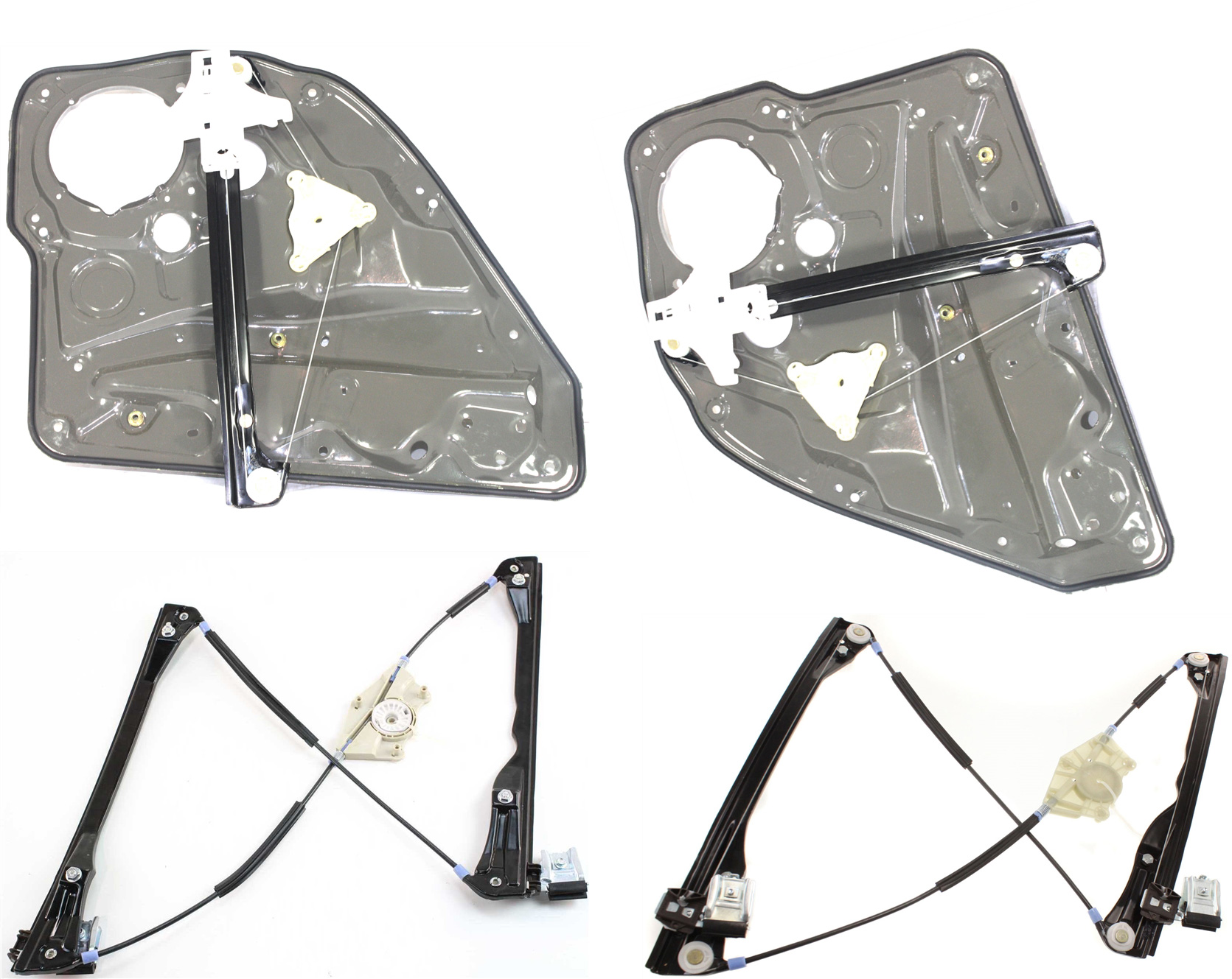 AM GOLF 99-06 FRONT AND REAR WINDOW REGULATOR RH and LH Power w o Motor Rear Window Regulator w Panel SKU SET V462917-4 Partslink VW1351104 VW1350104 VW1551102 VW1550102 OEM 1J4837462F 1J4837461F 1J483946