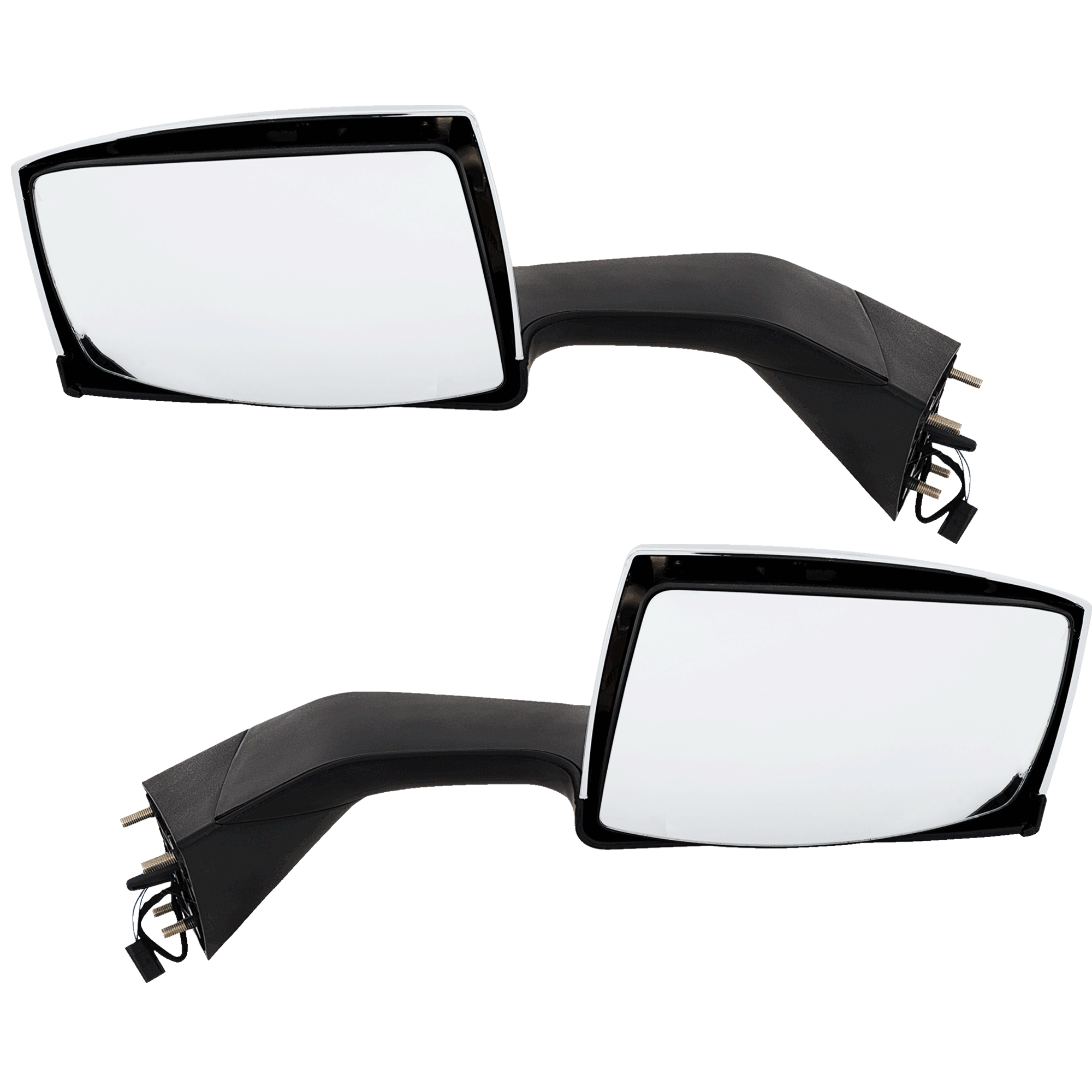 AM VOLVO VNL 04-14 HOOD MIRROR RH AND LH Manual Adjust Non Folding Heated Chrome SKU SET VL35R HD OEM 82361058-82361059