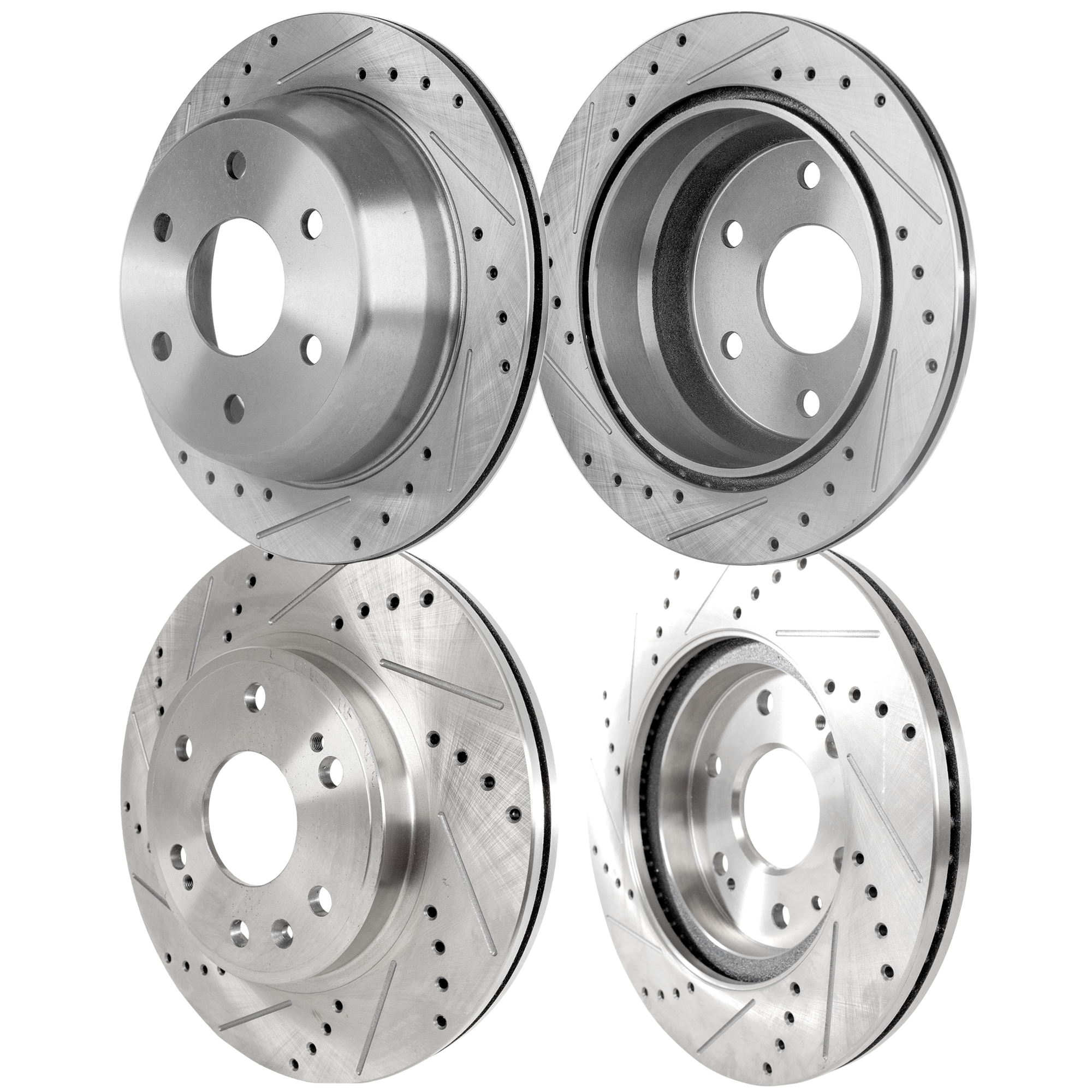 AM SIERRA 1500 SILVERADO 1500-99-06 FRONT AND REAR BRAKE DISC RH AND LH 4 Wheel Set Cross drilled and Slotted SKU SETJC27110096DRS4A OEM 19914-55054-56825-101419-14525