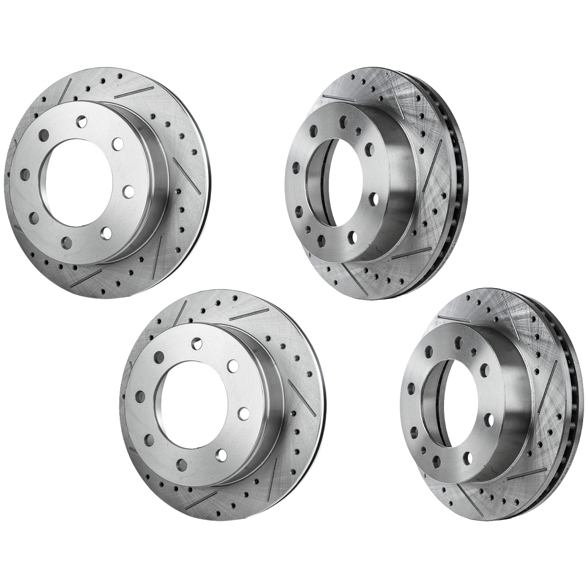AM SILVERADO SIERRA 99-07 EXPRESS 2500-03-22 FRONT AND REAR BRAKE DISC 4 Wheel Set Cross drilled and Slotted SKU SETJC27110100DRS4B OEM 19326-41243-55057-55120-56830