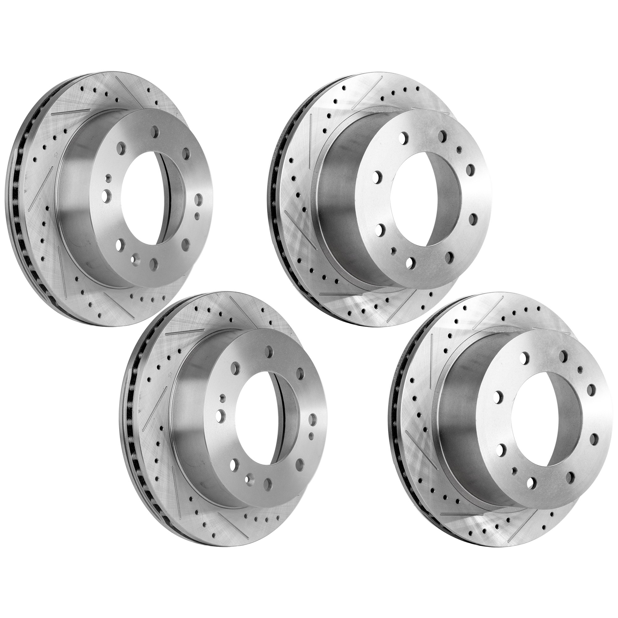 AM SILVERADO 2500 HD SILVERADO 3500 HD 11-23 FRONT AND REAR BRAKE DISC RH AND LH 4 Wheel Set Cross drilled and Slotted SKU SETJC27110103DRS4A OEM 41268-55191-850227-901026-6004