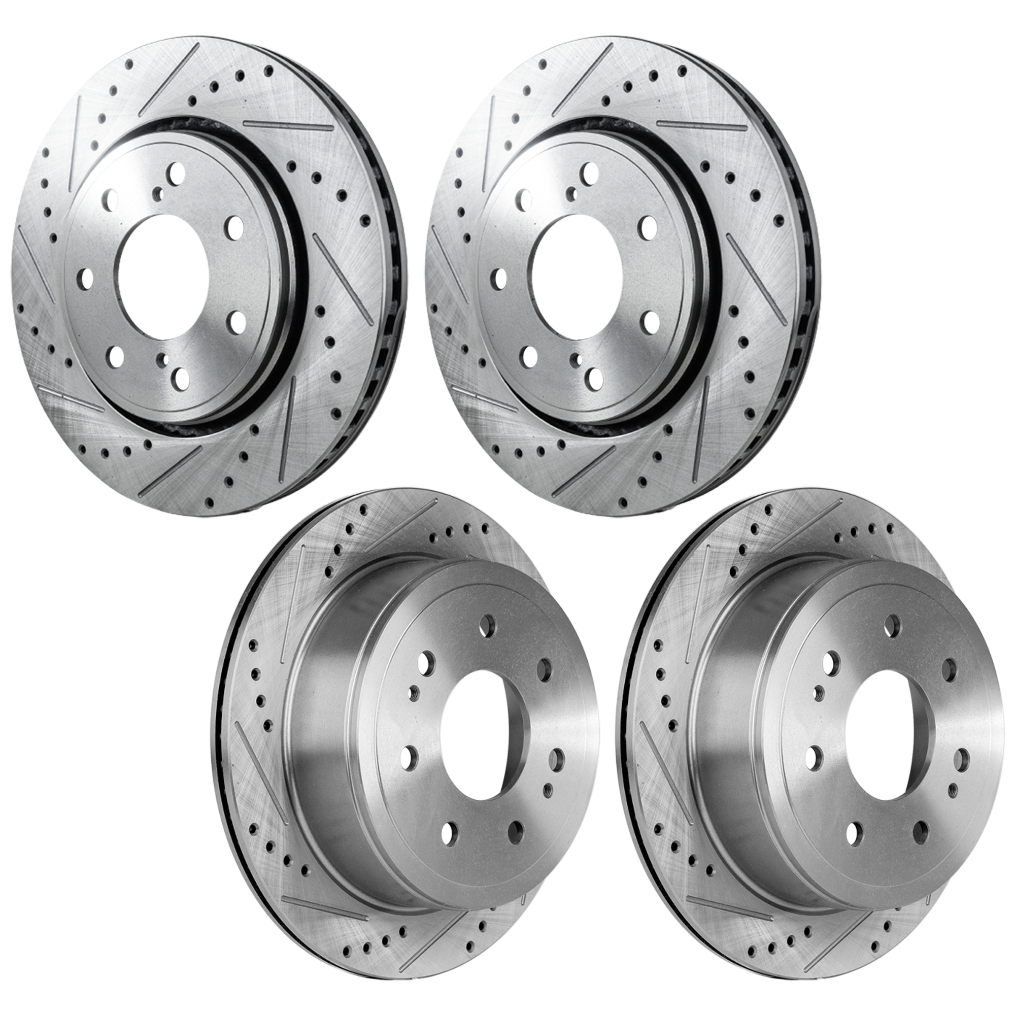 AM F 150-10-11 FRONT AND REAR BRAKE DISC RH AND LH 4 Wheel Set Cross drilled and Slotted SKU SETJF27110063DRS4A OEM 42275-54173-850190-900848-6005