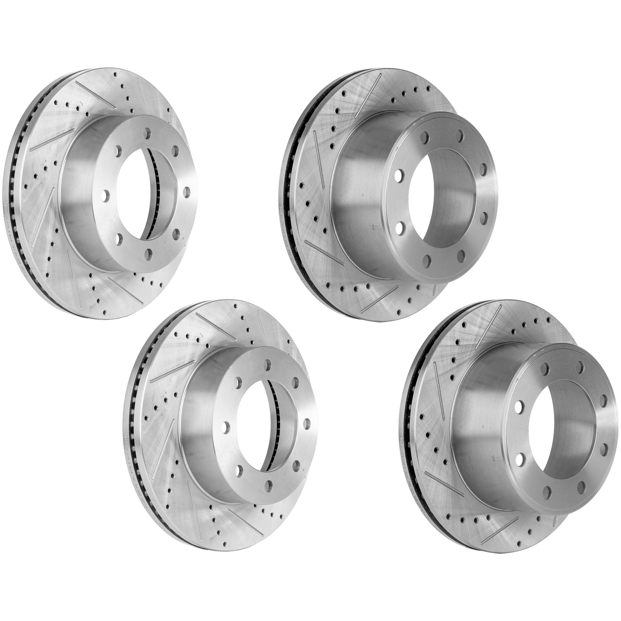 AM F 250 SUPER DUTY F 350 SUPER DUTY 12-12 FRONT AND REAR BRAKE DISC RH AND LH 4 Wheel Set Cross drilled and Slotted SKU SETJF27110075DRS4A OEM 42292-681016-850349-60054223-6