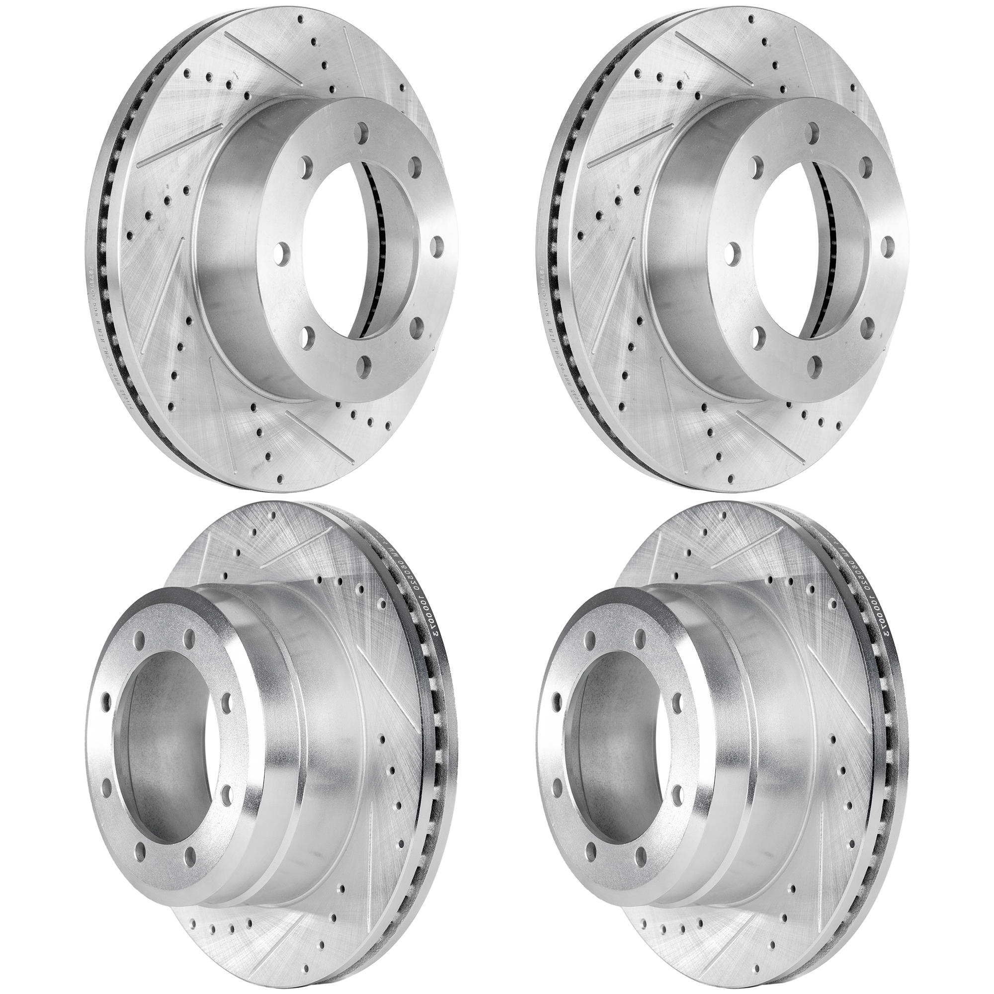 AM F 350 SUPER DUTY 12-12 FRONT AND REAR BRAKE DISC RH AND LH 4 Wheel Set Cross drilled and Slotted SKU SETJF27110075DRS4B OEM 42292-681016-850349-60054223-6