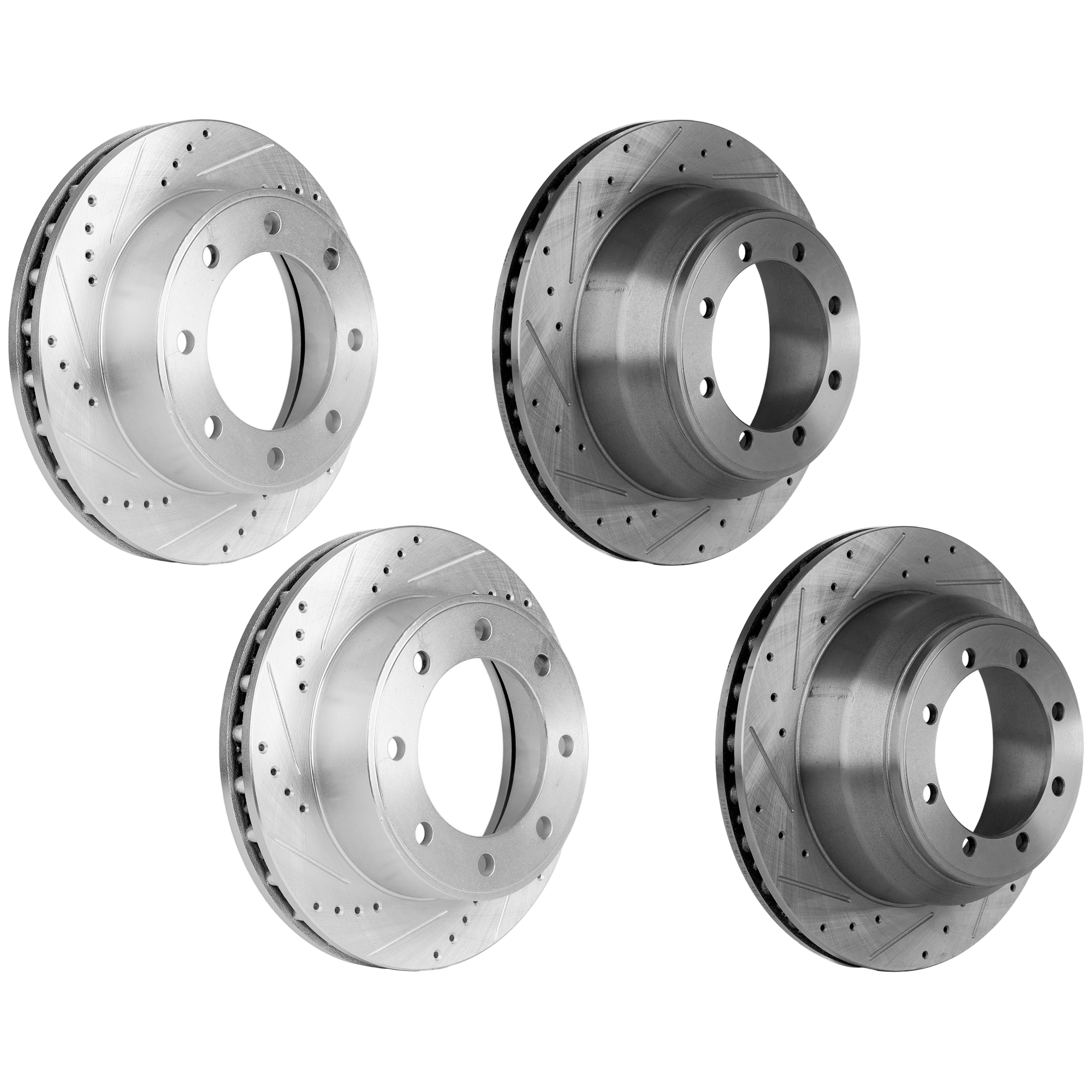 AM F 350 SUPER DUTY 99-04 FRONT AND REAR BRAKE DISC RH AND LH 4 Wheel Set Cross drilled and Slotted SKU SETJF27110078DRS4A OEM 19908-54078-66914-145274-49227