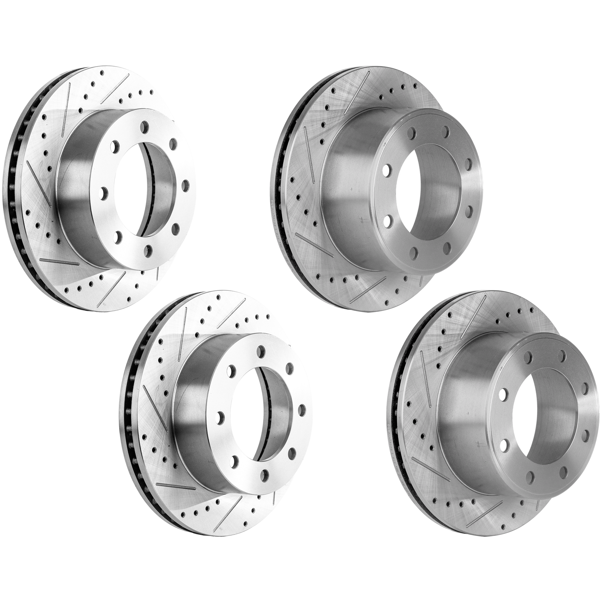 AM F 250 SUPER DUTY F 350 SUPER DUTY 05-12 FRONT AND REAR BRAKE DISC RH AND LH 4 Wheel Set Cross drilled and Slotted SKU SETJF27110082DRS4A OEM 54124-680280-52126272-60054198