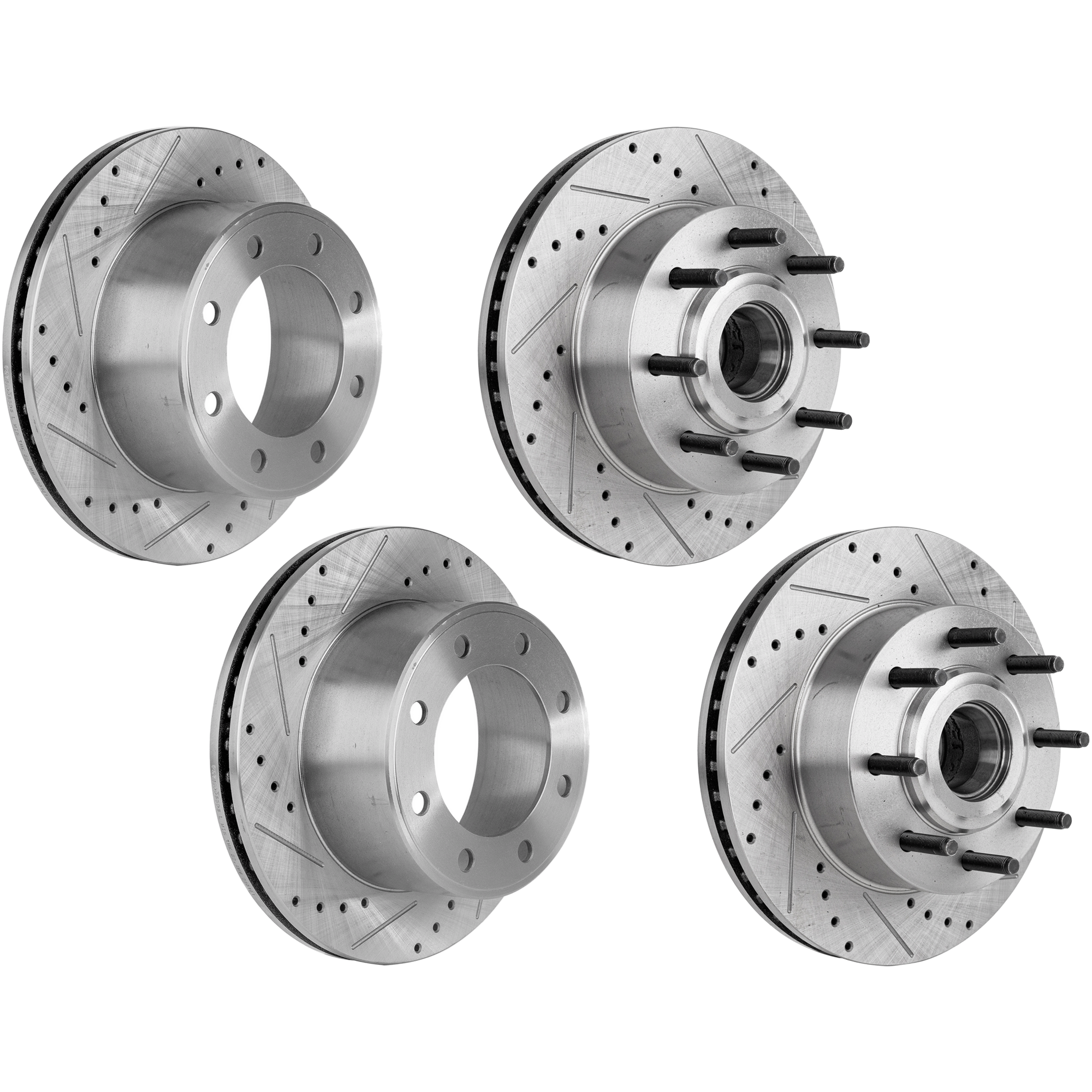AM F 250 SUPER DUTY 08-12 F 350 SUPER DUTY 07-12 FRONT AND REAR BRAKE DISC RH AND LH 4 Wheel Set Cross drilled and Slotted SKU SETJF27110120DRS4A OEM 42259-54160-60411-850066-90036