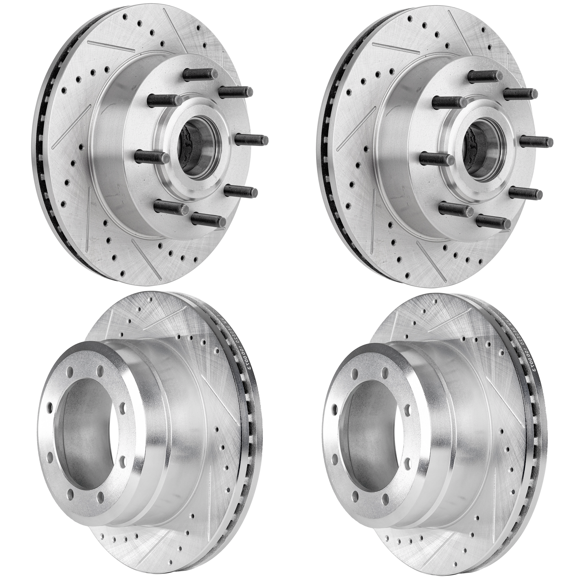 AM F 350 SUPER DUTY 07-12 FRONT AND REAR BRAKE DISC RH AND LH 4 Wheel Set Cross drilled and Slotted SKU SETJF27110120DRS4B OEM 42259-54160-60411-850066-90036