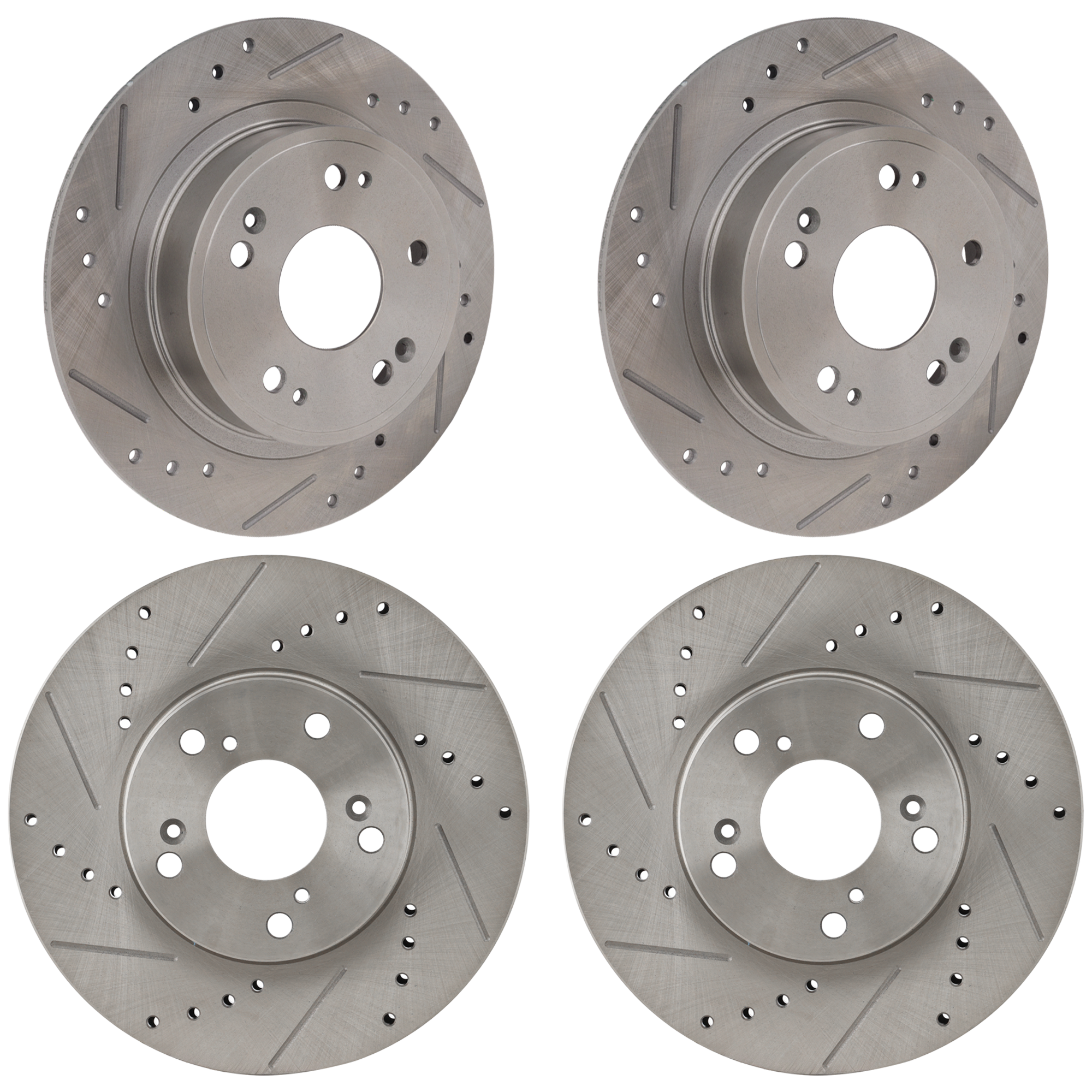 AM ACCORD 05-17 FRONT AND REAR BRAKE DISC RH AND LH 4 Wheel Set Cross drilled and Slotted 5 Lugs SKU SETJH27110014DRS4A OEM 19896-31257-31305-44774-96