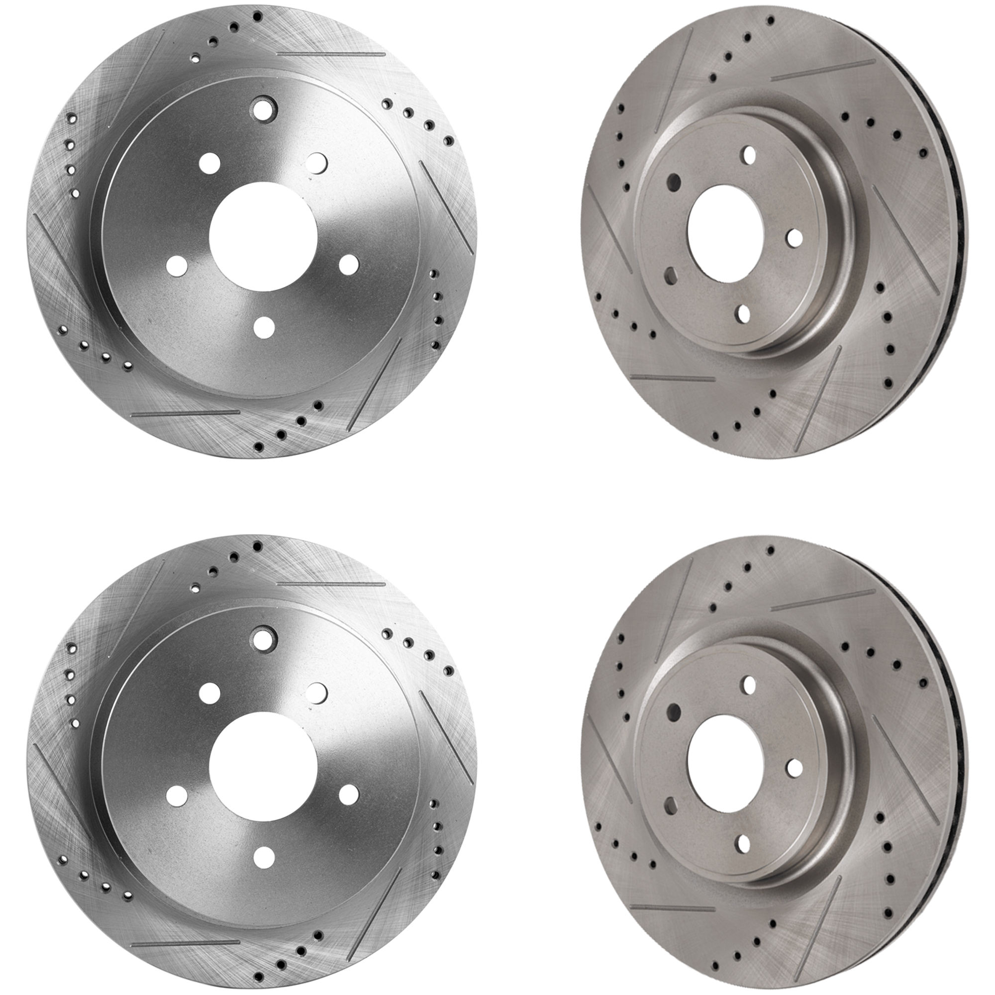 AM Q50-14-17 Q60-17-17 FRONT AND REAR BRAKE DISC RH AND LH 4 Wheel Set Cross drilled and Slotted SKU SETJN27110038DRS4A OEM 31348-145537-0832970-980155-48