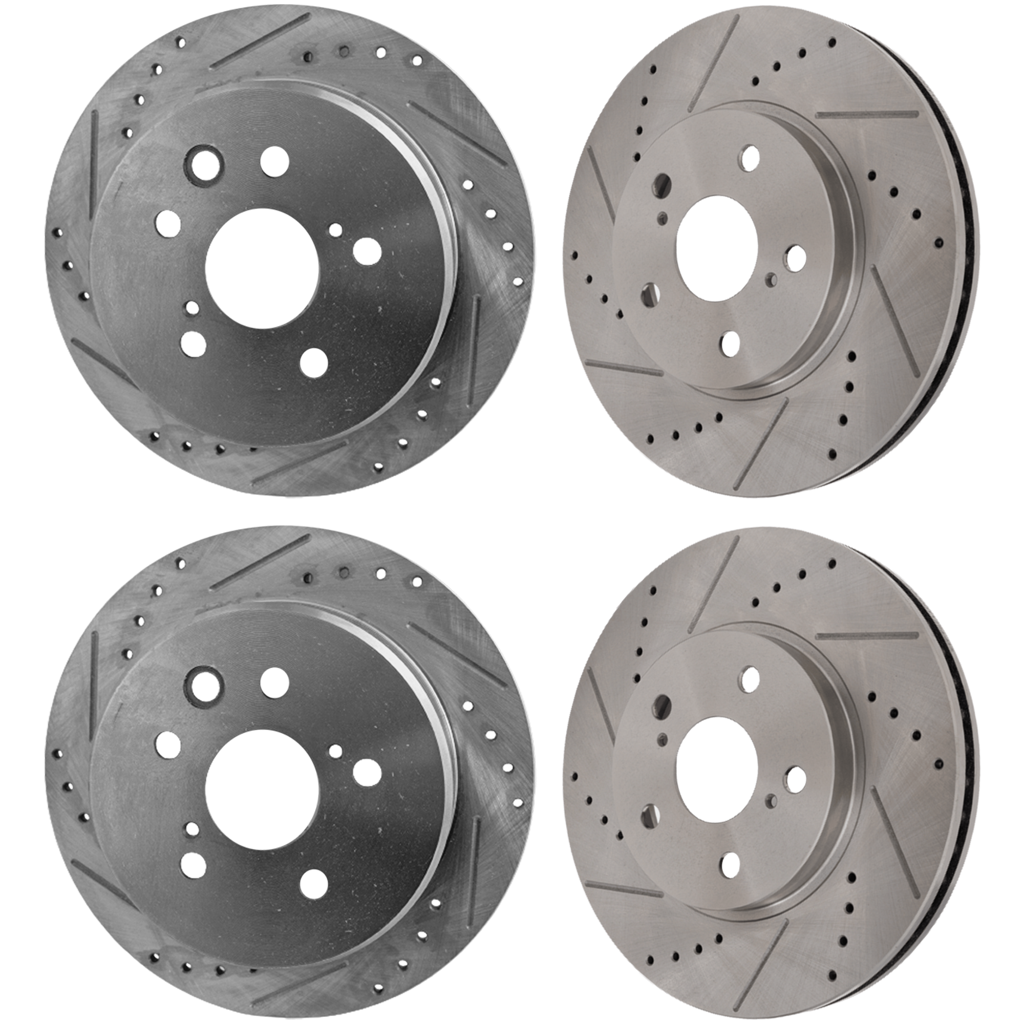 AM IS250-06-15 FRONT AND REAR BRAKE DISC 4 Wheel Set Cross drilled and Slotted SKU SETJT27110008DRS4A OEM 19380-31314-31451-44627-145471