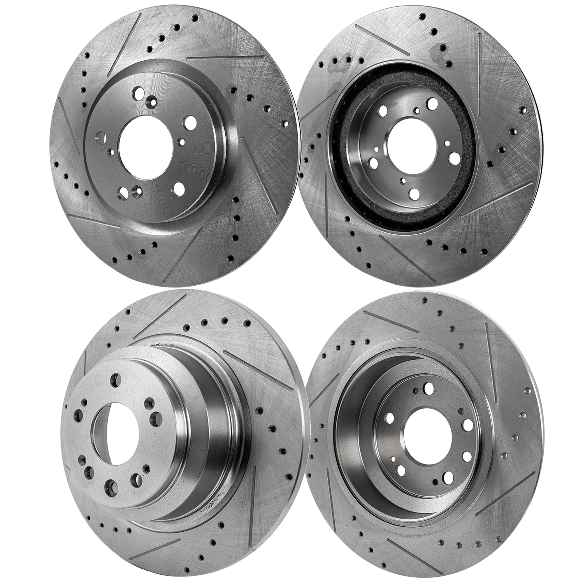 AM TL 09-14 FRONT AND REAR BRAKE DISC 4 Wheel Set Cross drilled and Slotted SKU SETSTPA27110001DRS4A OEM 31538-44697-0833635-900832-600