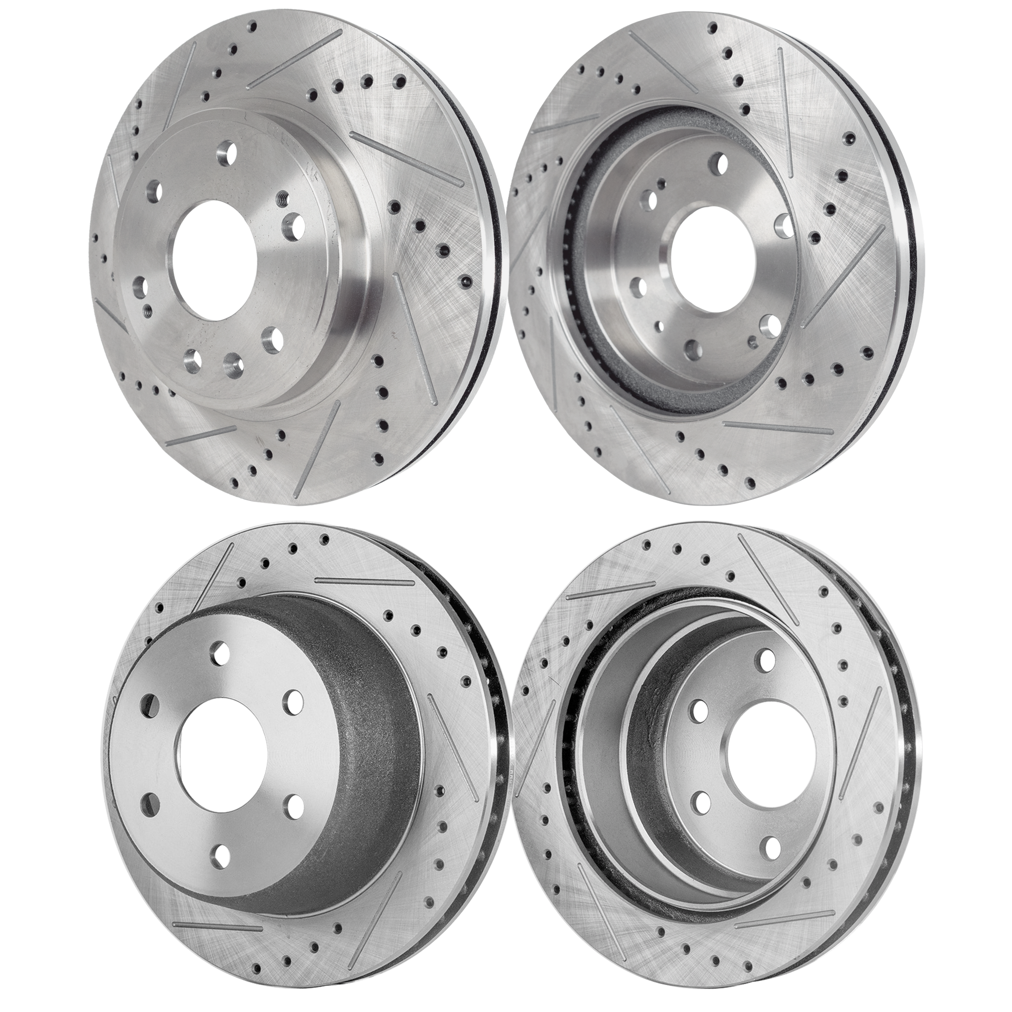 AM EXPRESS 1500 SAVANA 1500-09-14 FRONT AND REAR BRAKE DISC RH AND LH 4 Wheel Set Cross drilled and Slotted SKU SETSTPC27110095DRS4B OEM 41252-55097-55170-72043-145582