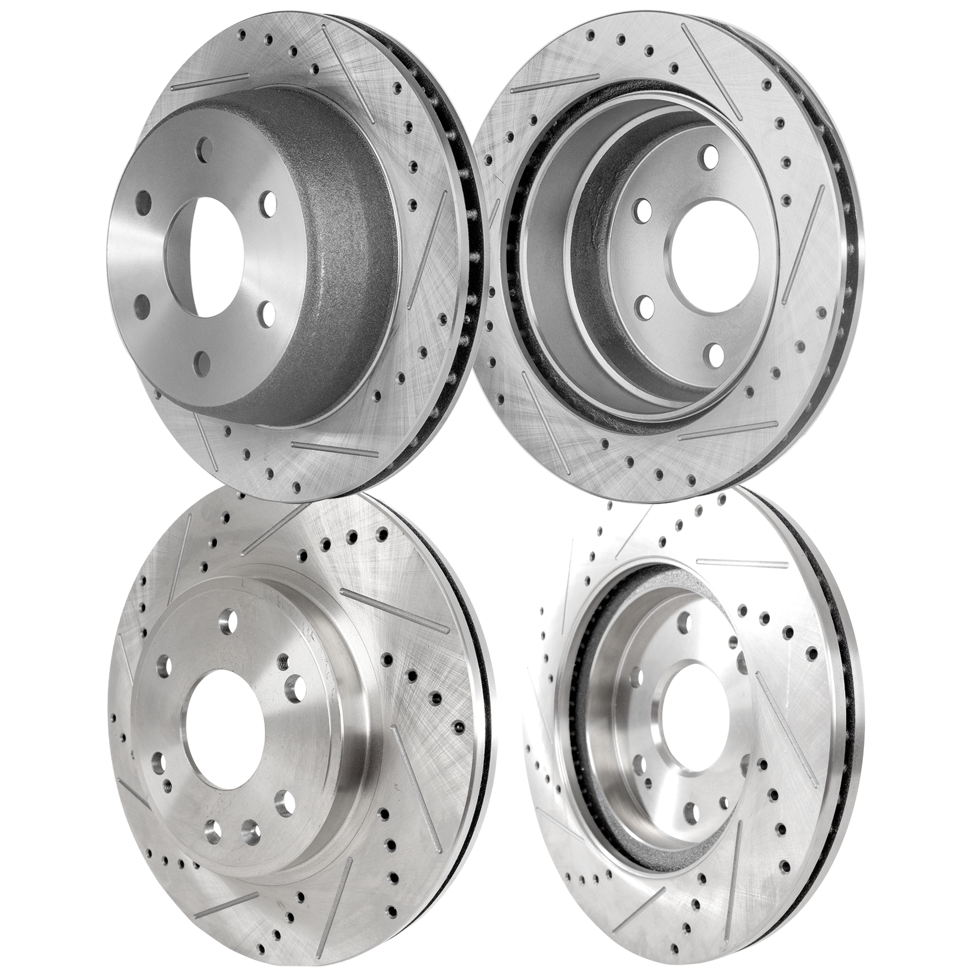 AM TAHOE 00-06 EXPRESS 1500-03-08 FRONT AND REAR BRAKE DISC RH AND LH 4 Wheel Set Cross drilled and Slotted SKU SETSTPC27110096DRS4D OEM 19914-55054-56825-101419-14525