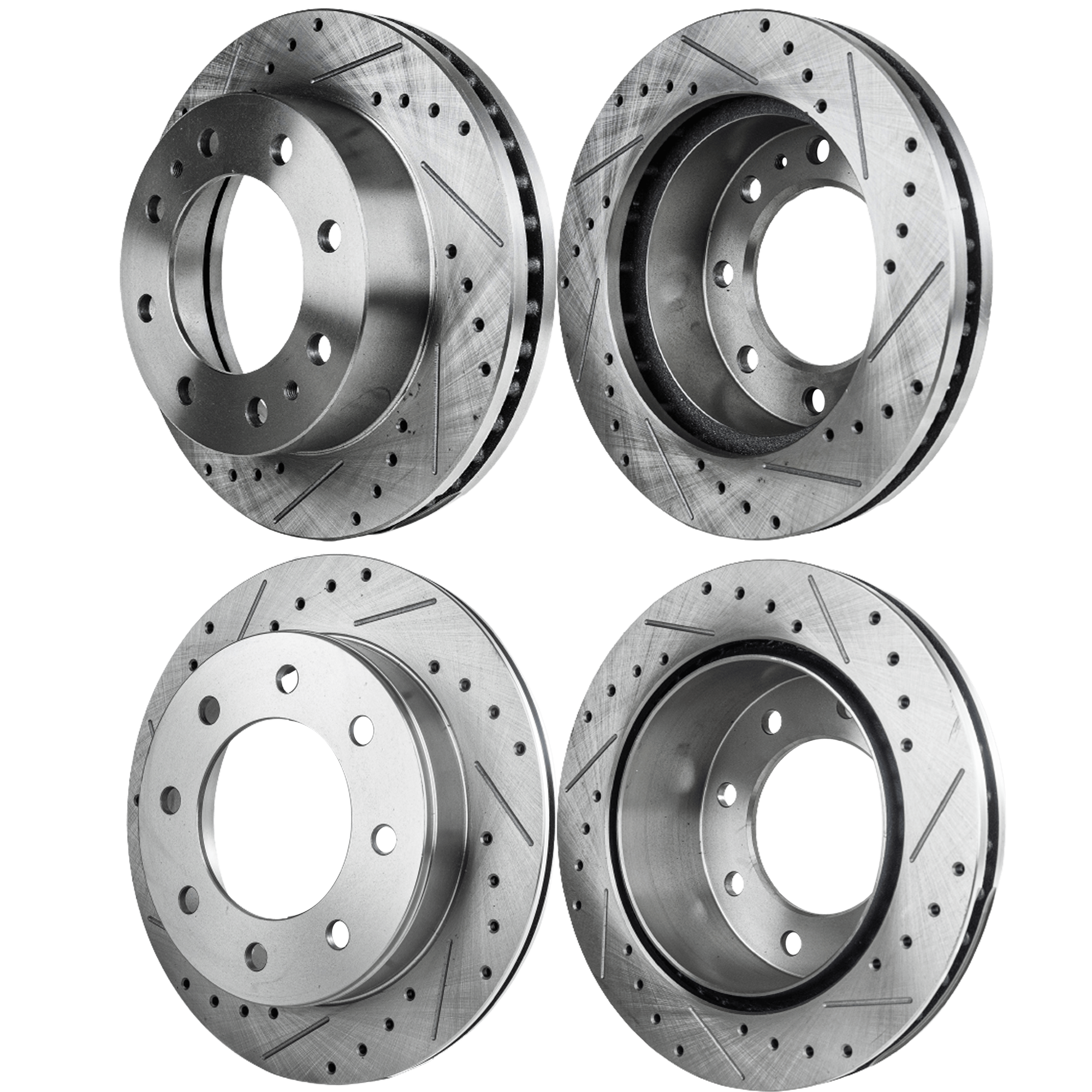 AM SILVERADO SIERRA 99-07 EXPRESS 2500-03-22 FRONT AND REAR BRAKE DISC 4 Wheel Set Cross drilled and Slotted SKU SETSTPC27110100DRS4B OEM 19326-41243-55057-55120-56830