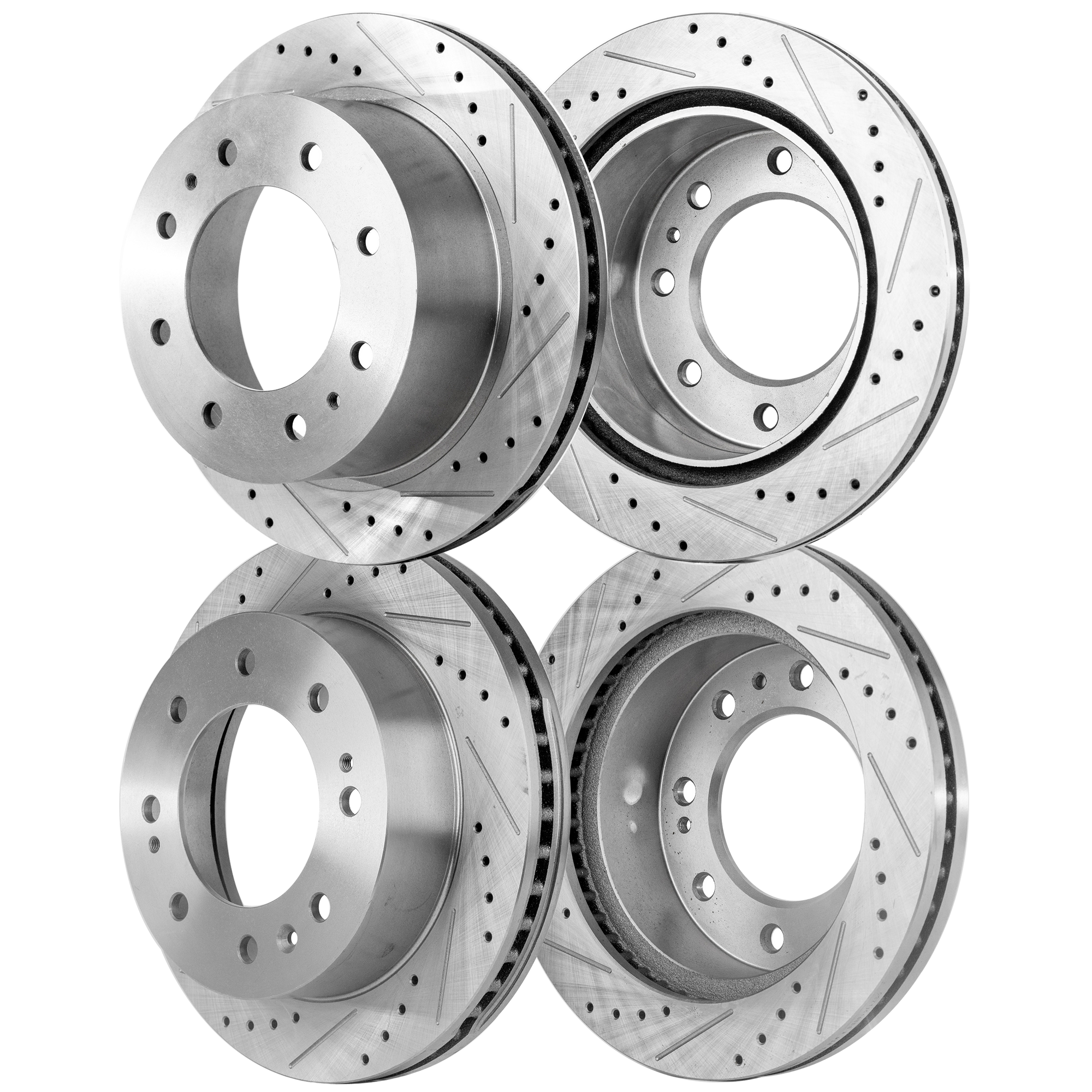 AM SILVERADO 2500 HD SILVERADO 3500 HD 11-23 FRONT AND REAR BRAKE DISC RH AND LH 4 Wheel Set Cross drilled and Slotted SKU SETSTPC27110103DRS4A OEM 41268-55191-850227-901026-6004
