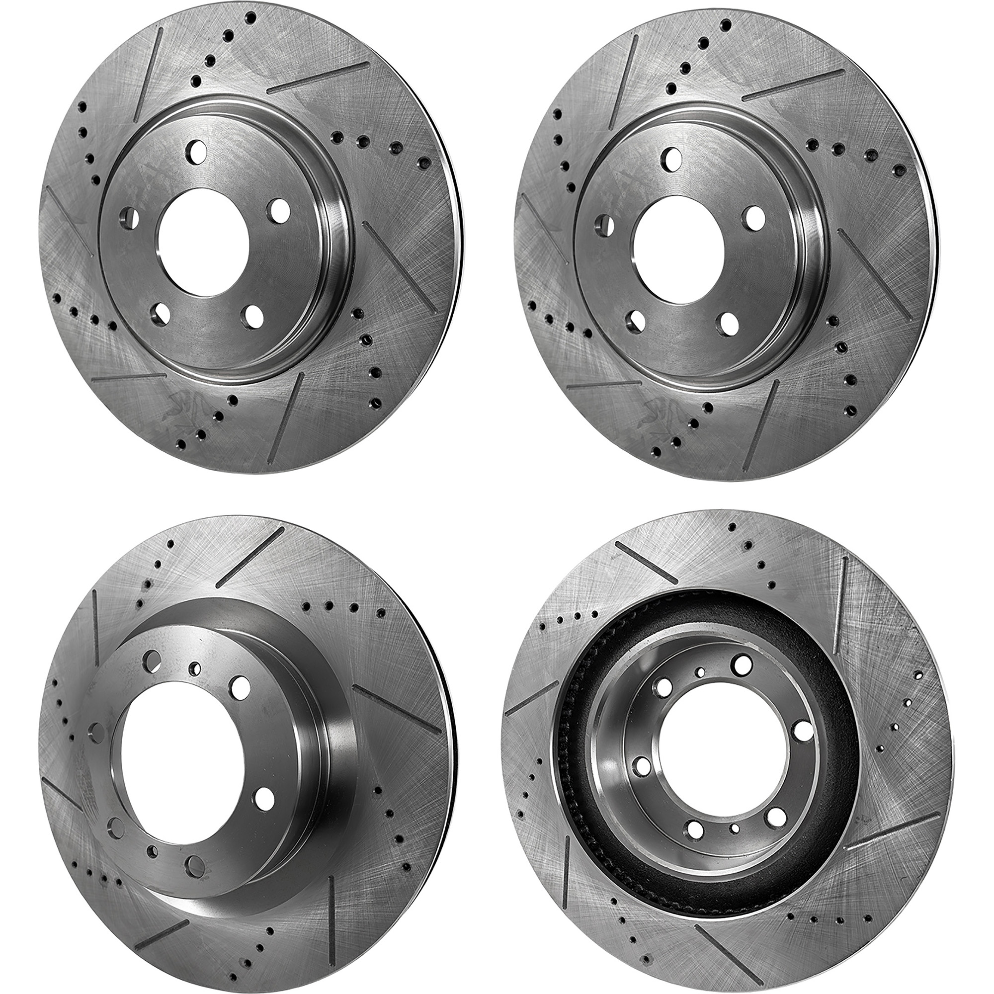 AM DURANGO GRAND CHEROKEE 11-20 FRONT AND REAR BRAKE DISC RH AND LH 4 Wheel Set Cross drilled and Slotted SKU SETSTPD27110015DRS4A OEM 43177-53062-72162-591375-78086