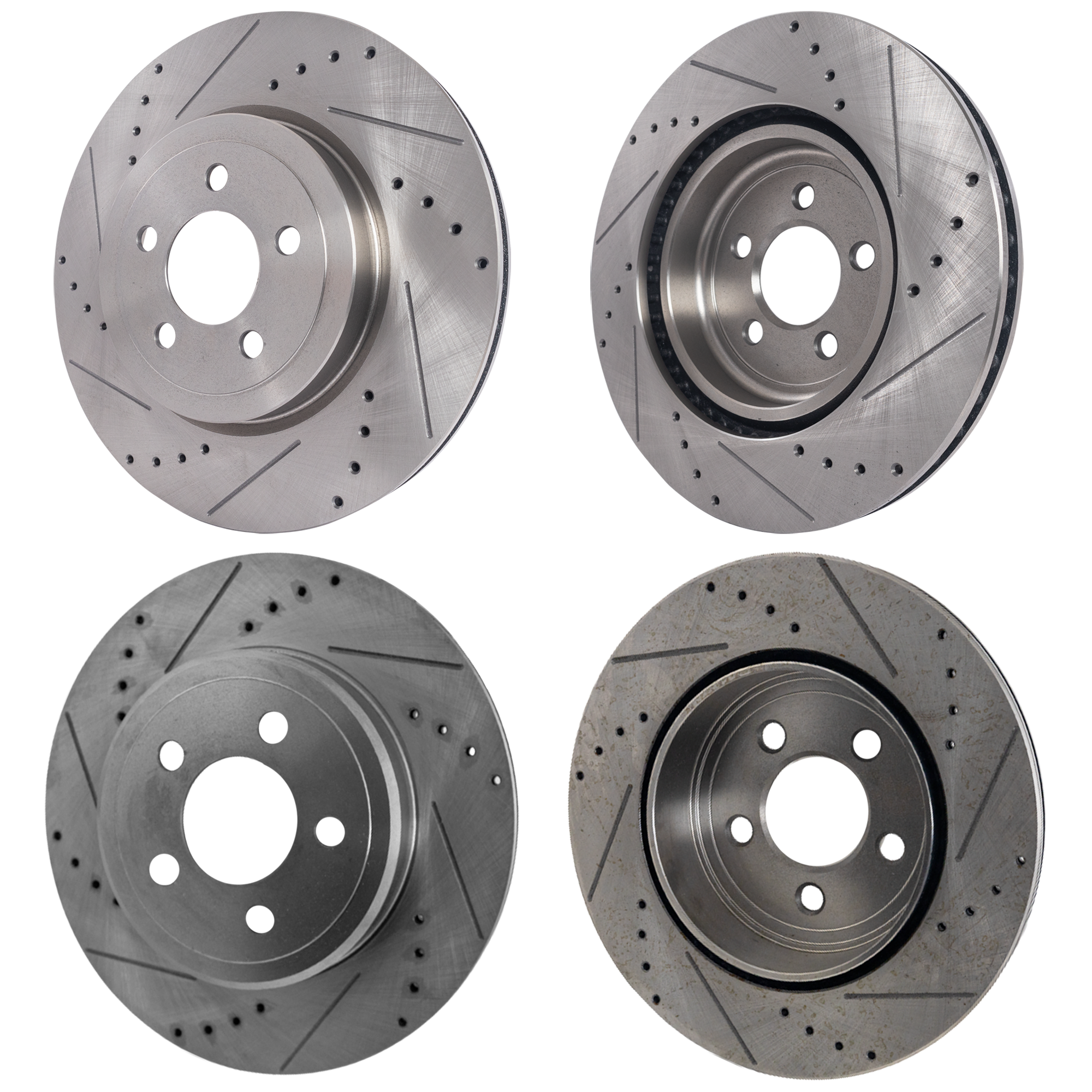 AM CHRYSLER 300-05-21 CHALLENGER 09-22 CHARGER 06-22 FRONT AND REAR BRAKE DISC RH AND LH 4 Wheel Set Cross drilled and Slotted SKU SETSTPD27110024DRS4A OEM 27355-53024-145568-780257-7810
