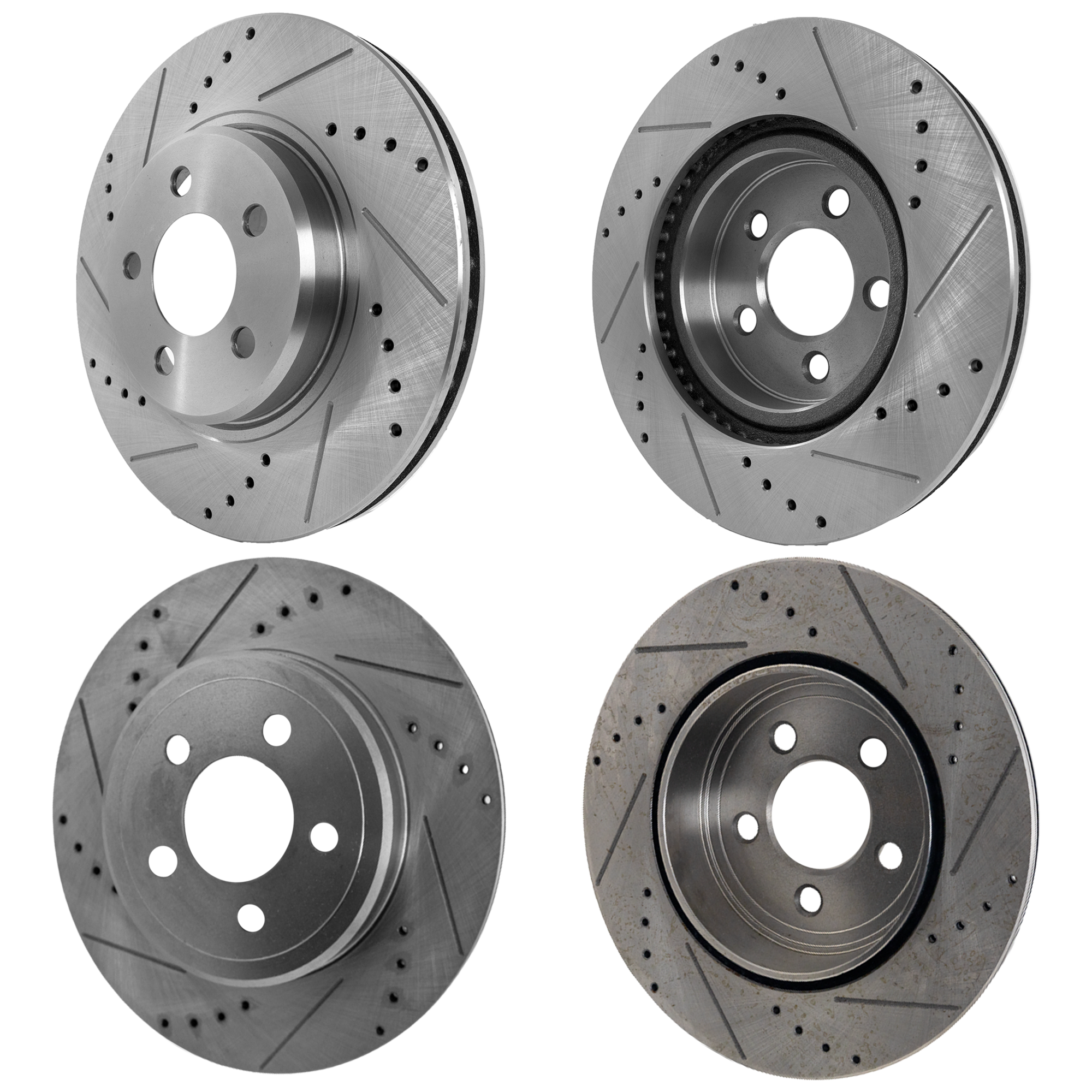 AM CHALLENGER 12-16 CHARGER 15-19 FRONT AND REAR BRAKE DISC RH AND LH 4 Wheel Set Vented Cross drilled and Slotted 5 Lugs SKU SETSTPD27110025DRS4A OEM 19367-43086-53022-780255-90024