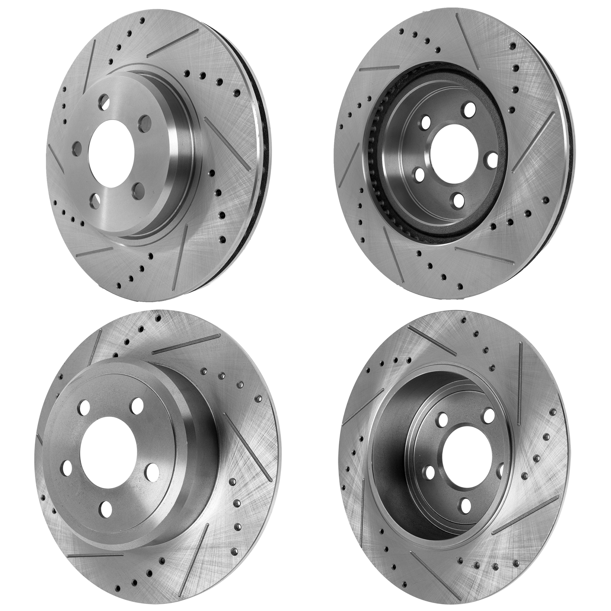 AM CHALLENGER 09-22 CHARGER 06-22 FRONT AND REAR BRAKE DISC RH AND LH 4 Wheel Set Vented Cross drilled and Slotted 5 Lugs SKU SETSTPD27110025DRS4B OEM 19367-43086-53022-780255-90024