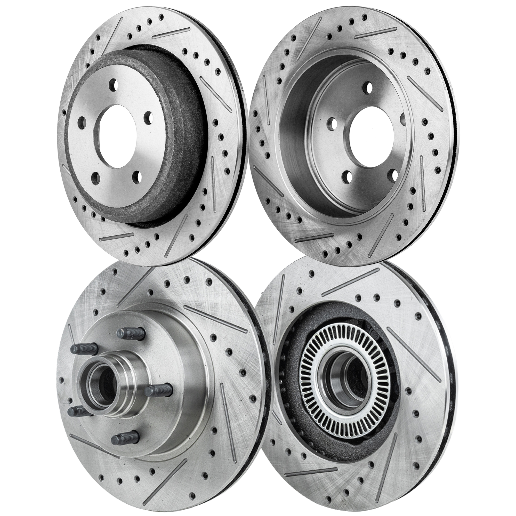 AM RANGER 10-11 FRONT AND REAR BRAKE DISC RH AND LH 4 Wheel Set Cross drilled and Slotted SKU SETSTPF27110049DRS4A OEM 19360-19852-27075-42273-54029