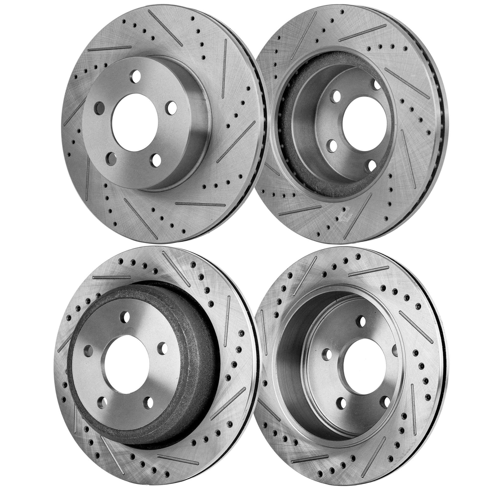 AM RANGER 10-11 FRONT AND REAR BRAKE DISC RH AND LH 4 Wheel Set Cross drilled and Slotted SKU SETSTPF27110050DRS4B OEM 19880-54097-60353-102688-14534