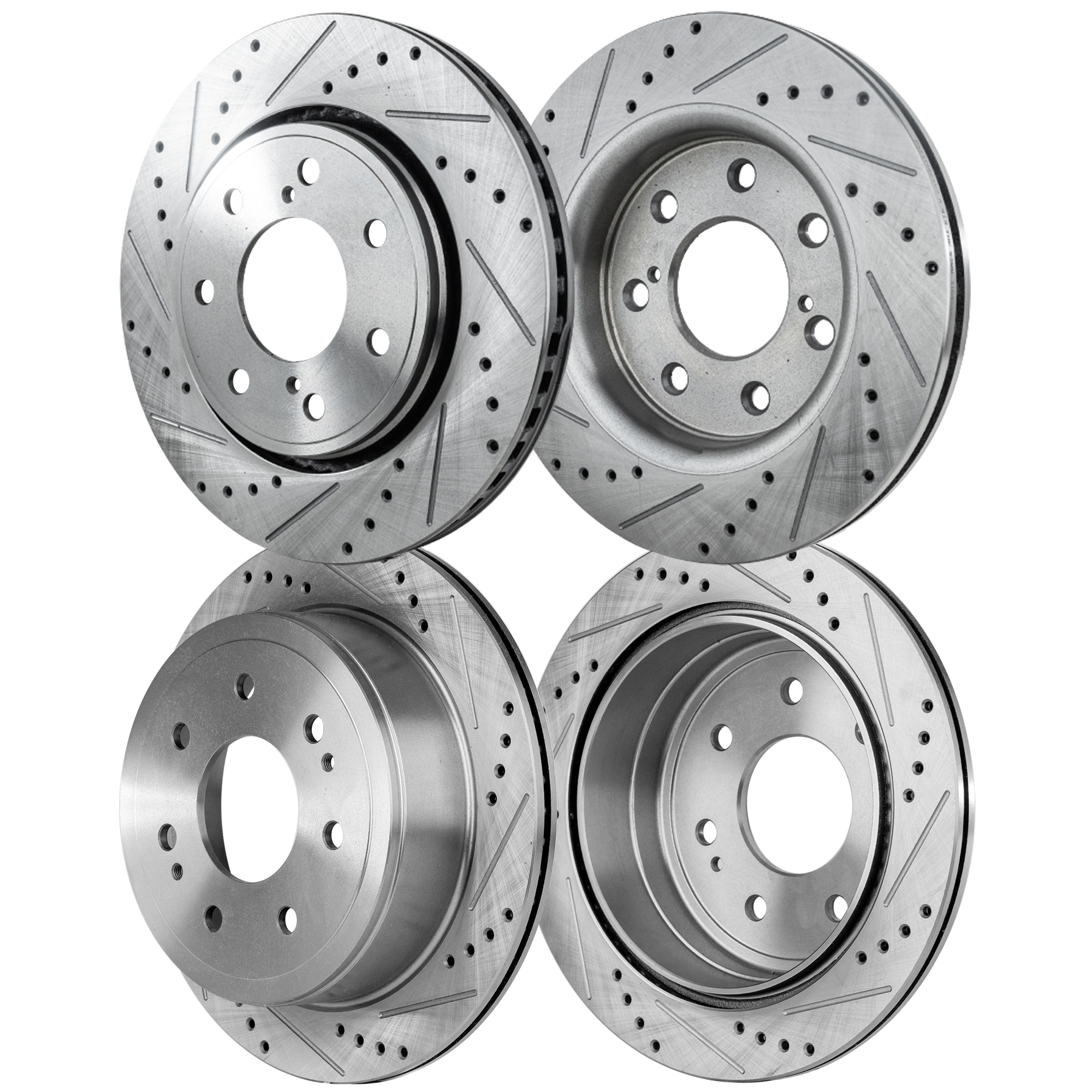 AM F 150-10-11 FRONT AND REAR BRAKE DISC RH AND LH 4 Wheel Set Cross drilled and Slotted Vented 7 Lugs SKU SETSTPF27110063DRS4A OEM 42275-54173-850190-900848-6005