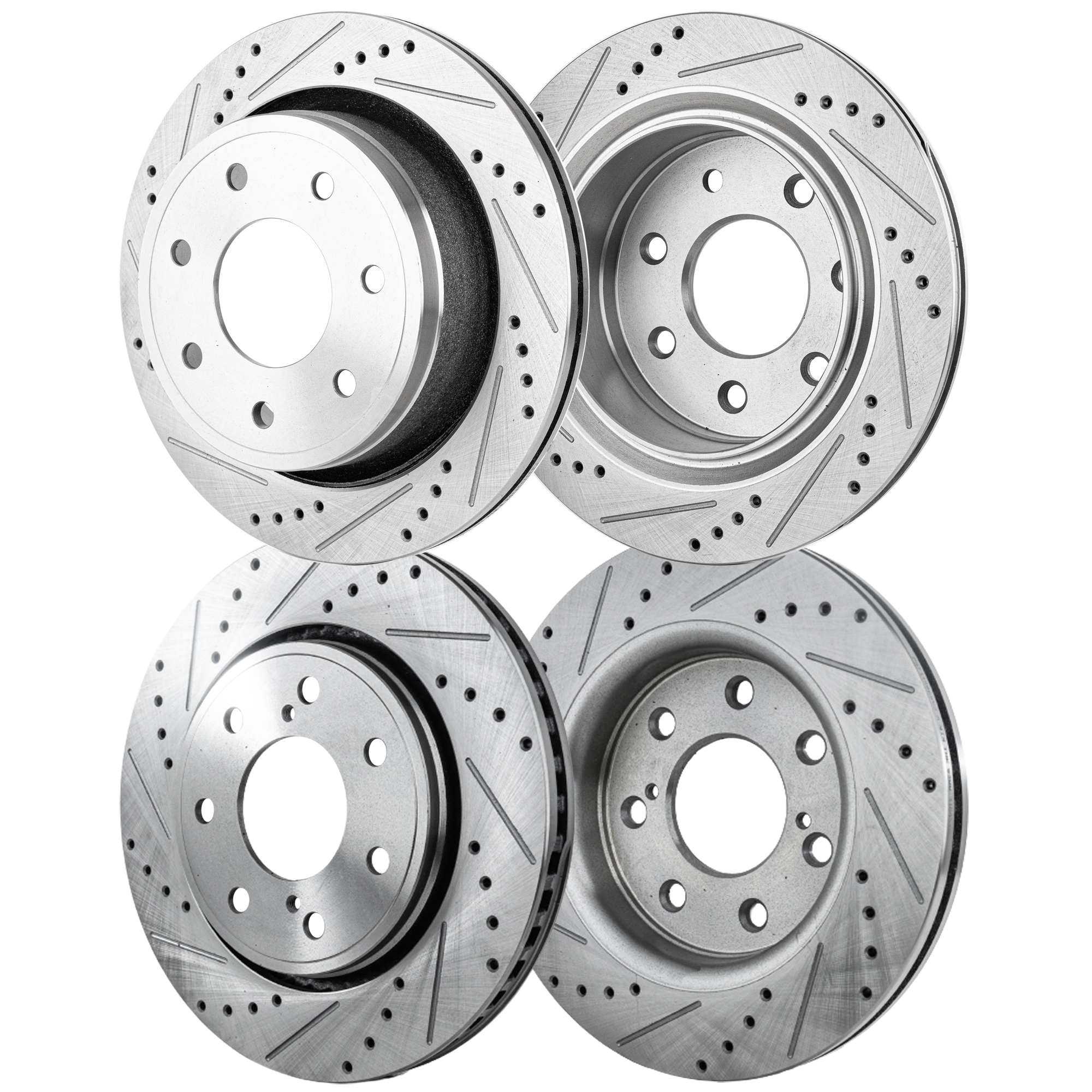 AM F 150-12-14 FRONT AND REAR BRAKE DISC RH AND LH 4 Wheel Set Cross drilled and Slotted Vented 7 Lugs SKU SETSTPF27110063DRS4B OEM 42275-54173-850190-900848-6005
